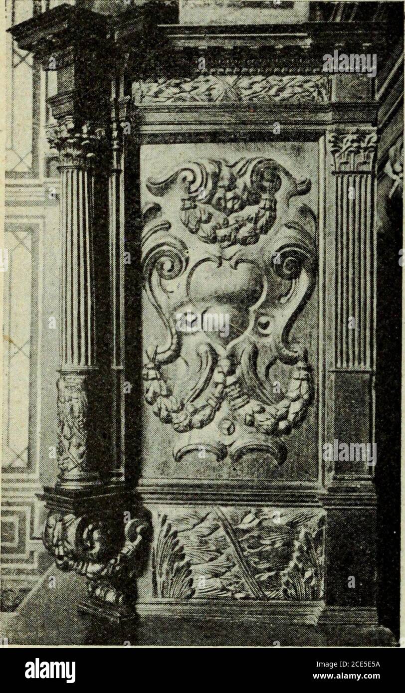 L'art de reconnaître les styles : le style Louis XIII . Fio. 101. — Armoire  à deux corps (Palais de Fontainebleau;.rectangle formé par le châlit,  soutiennent un dais car- 166 LE