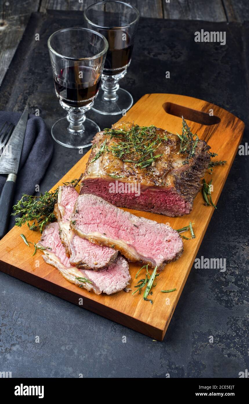 Traditional Commonwealth Sunday roast with sliced cold cuts roast beef