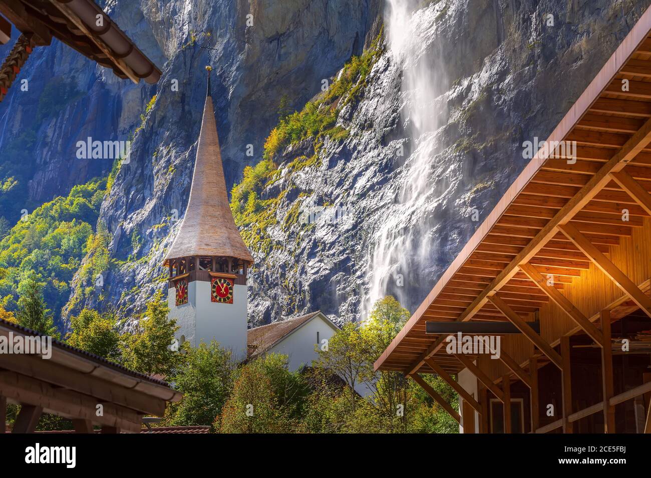 Lauterbrunnen waterfall, Staubbach, Switzerland Stock Photo
