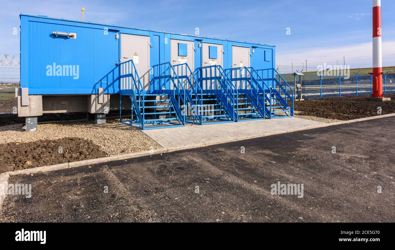 Electrical transformer substation at an industrial facility under construction Stock Photo