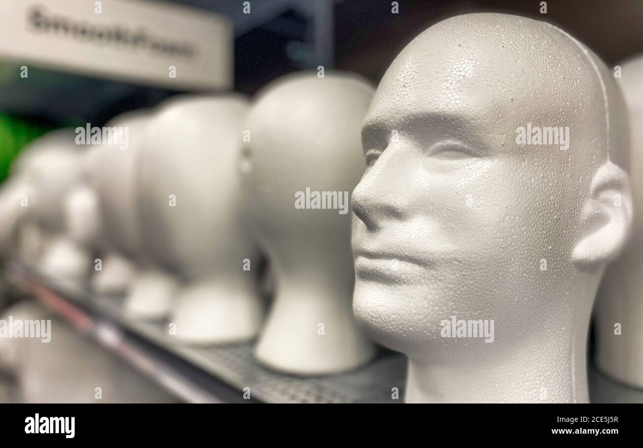 Male Styrofoam head on display in store Stock Photo Alamy