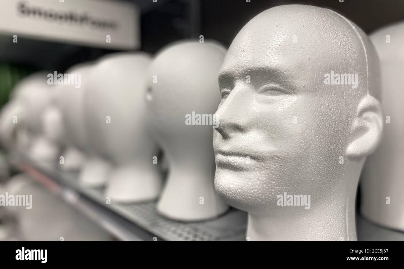 Male Styrofoam head on display in store Stock Photo