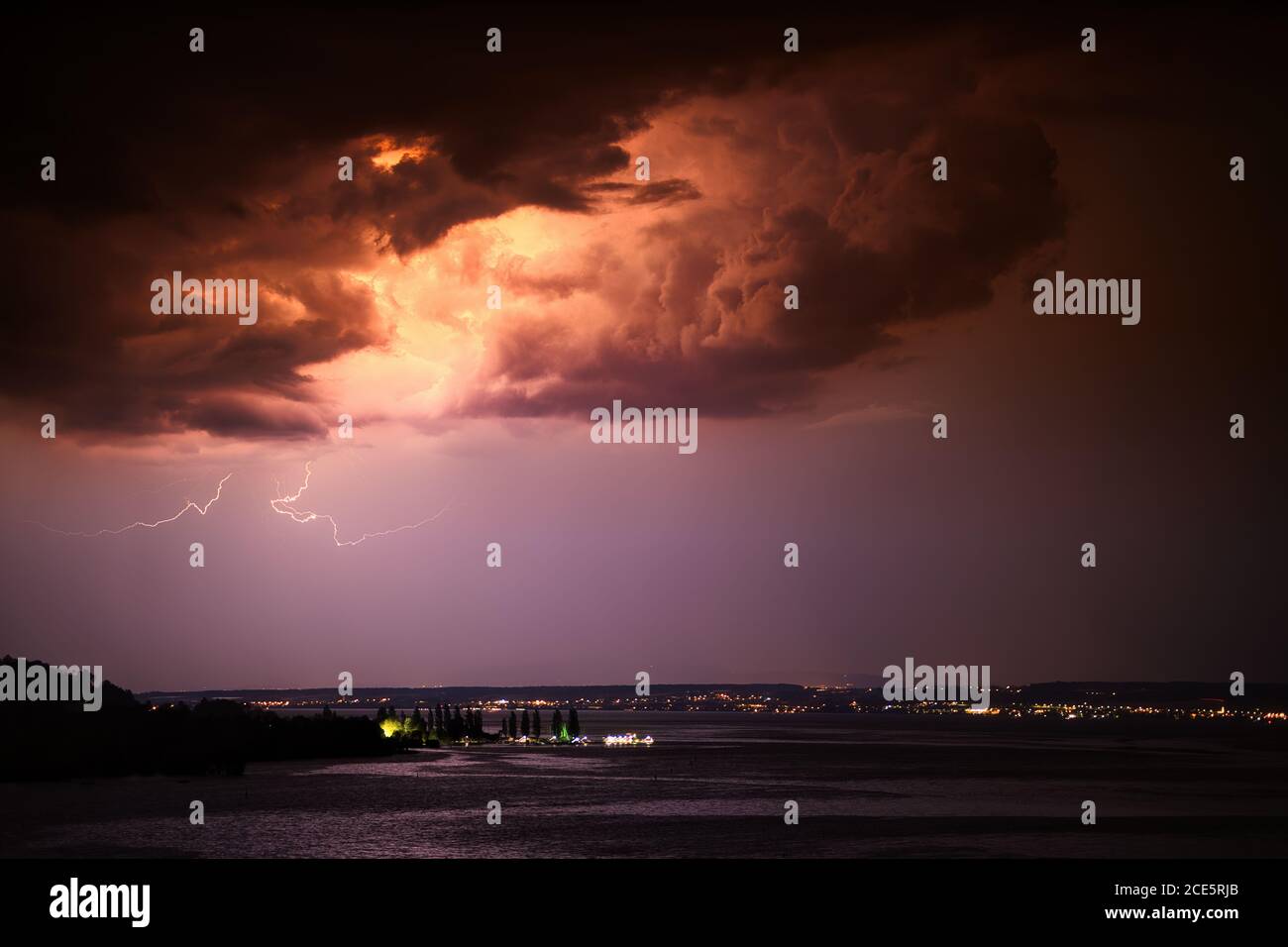 A thunderstorm over Lake Constance makes for a beautiful spectacle Stock Photo
