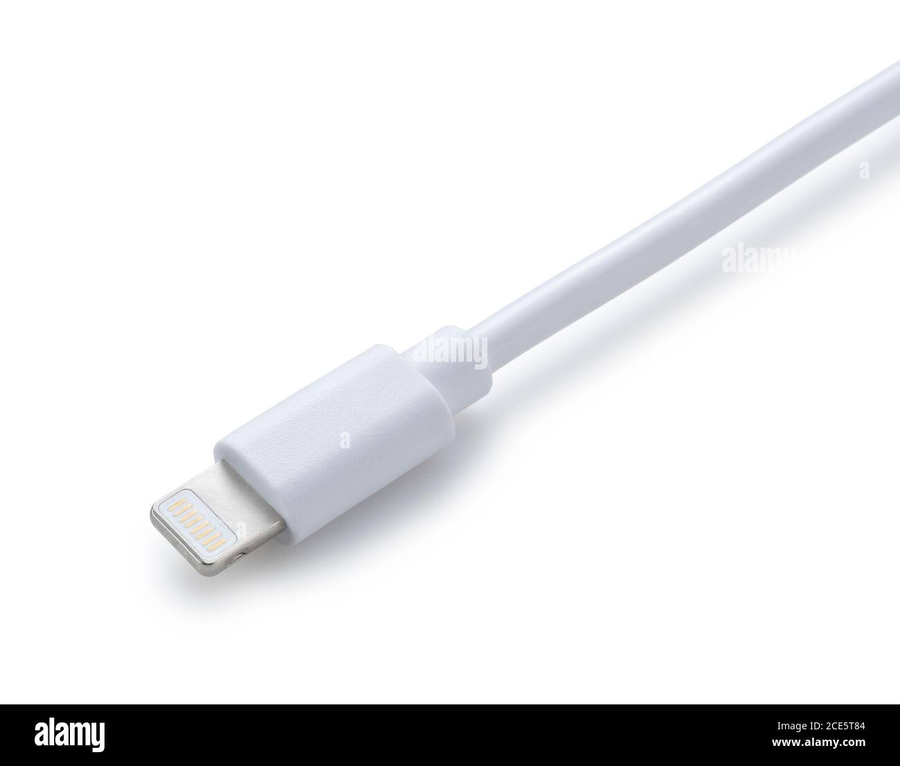 Shooting a lightning cable placed on a blue background from an angle Stock Photo