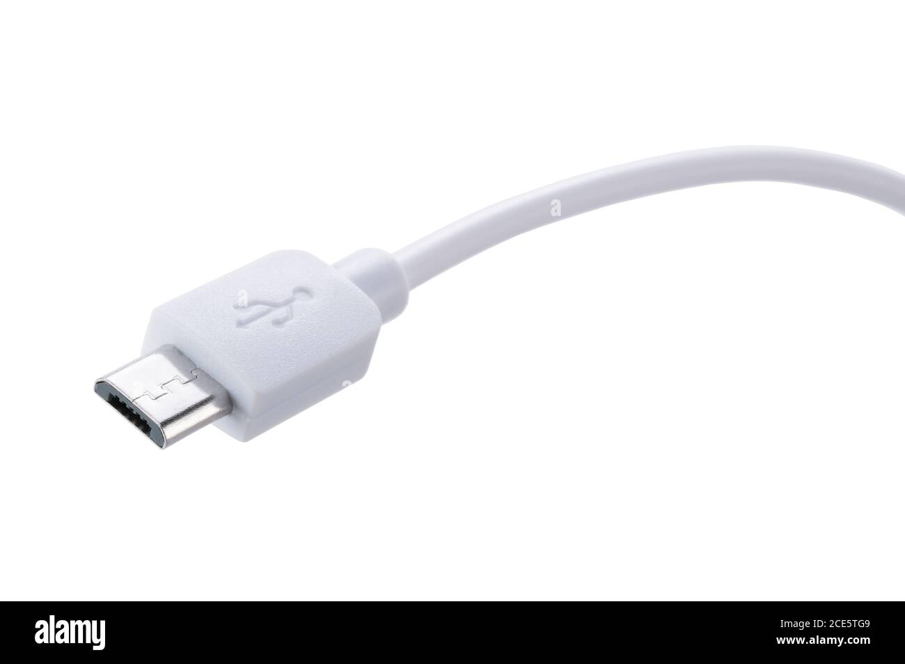 Shooting a micro USB placed on a blue background from an angle Stock Photo