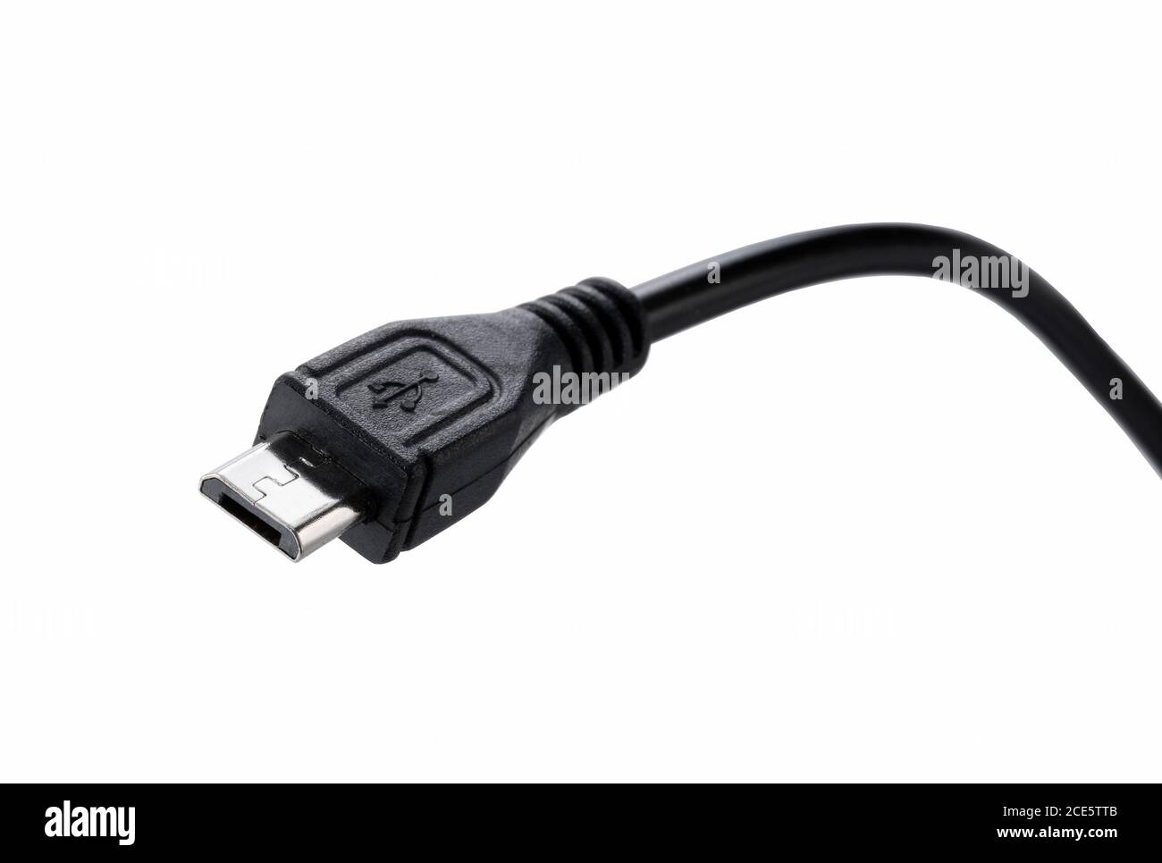 Shooting a micro USB placed on a blue background from an angle Stock Photo
