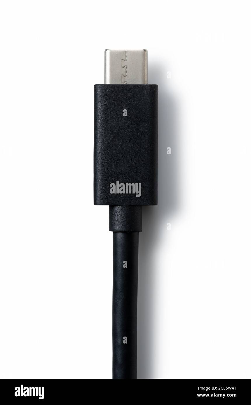 Shooting usb type-c placed on a blue background from an overhead view Stock Photo