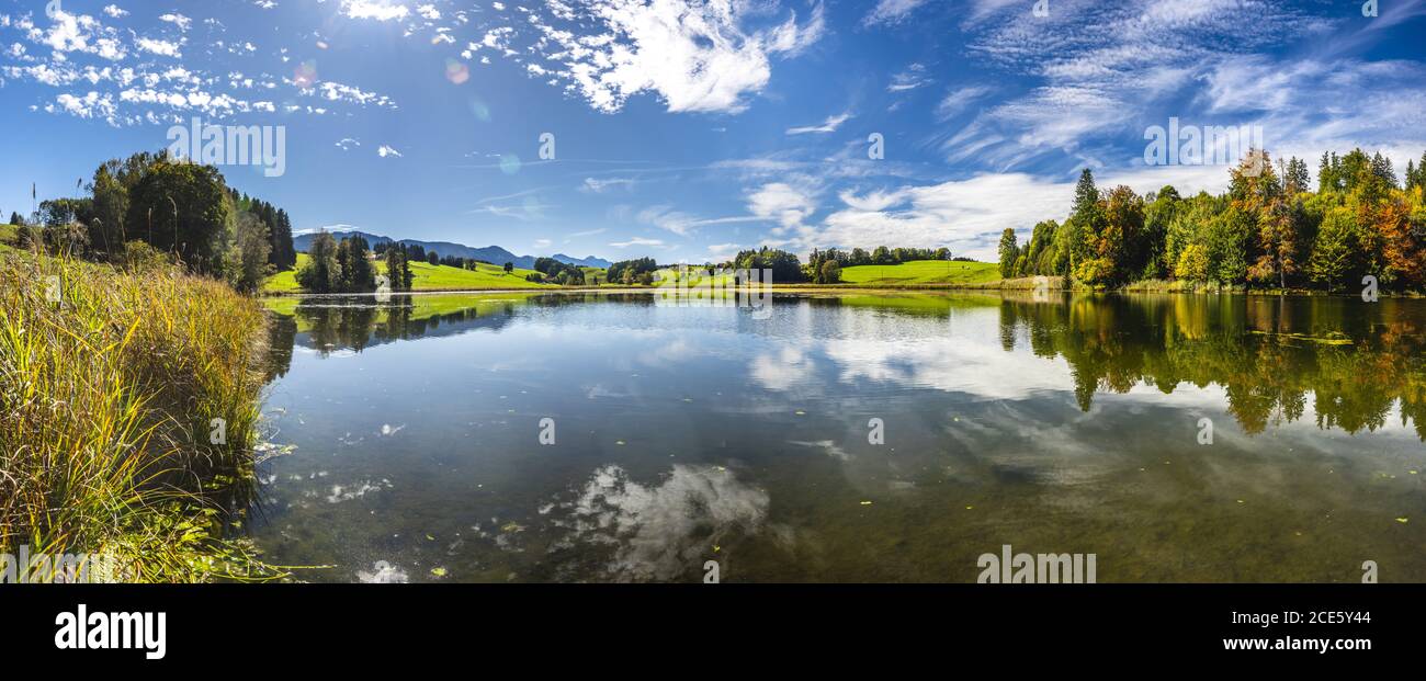 Visual Reference: Panoramic Landscape With Lake And Mountains Stock Photo