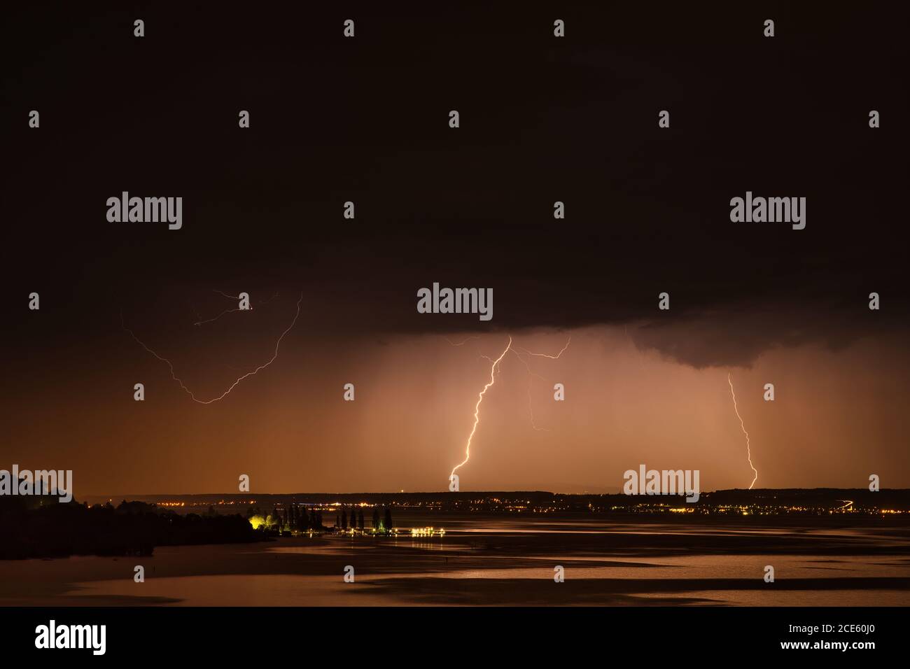 A thunderstorm over Lake Constance makes for a beautiful spectacle Stock Photo