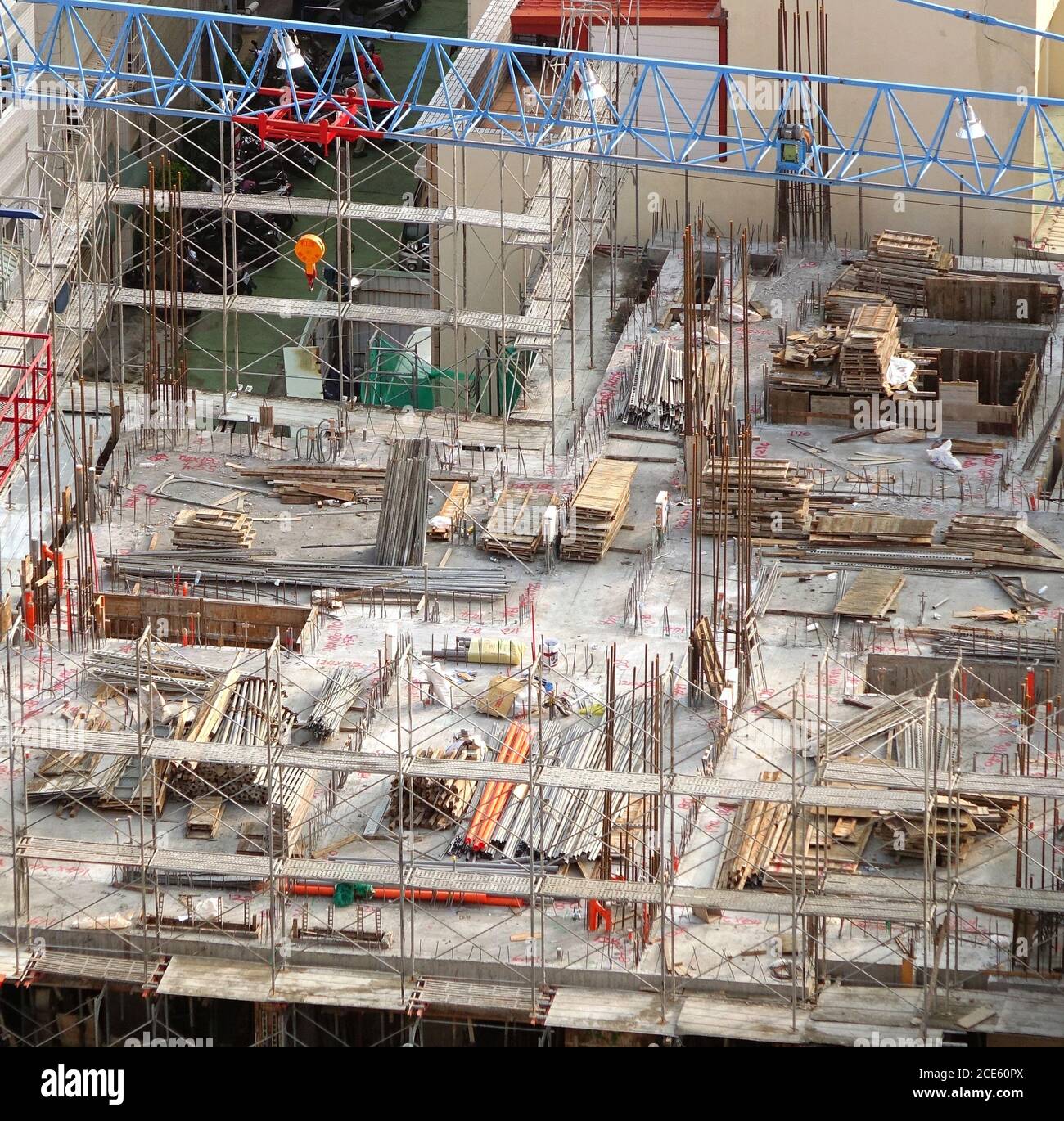 Apartment construction site in a densely populated neighborhood Stock Photo