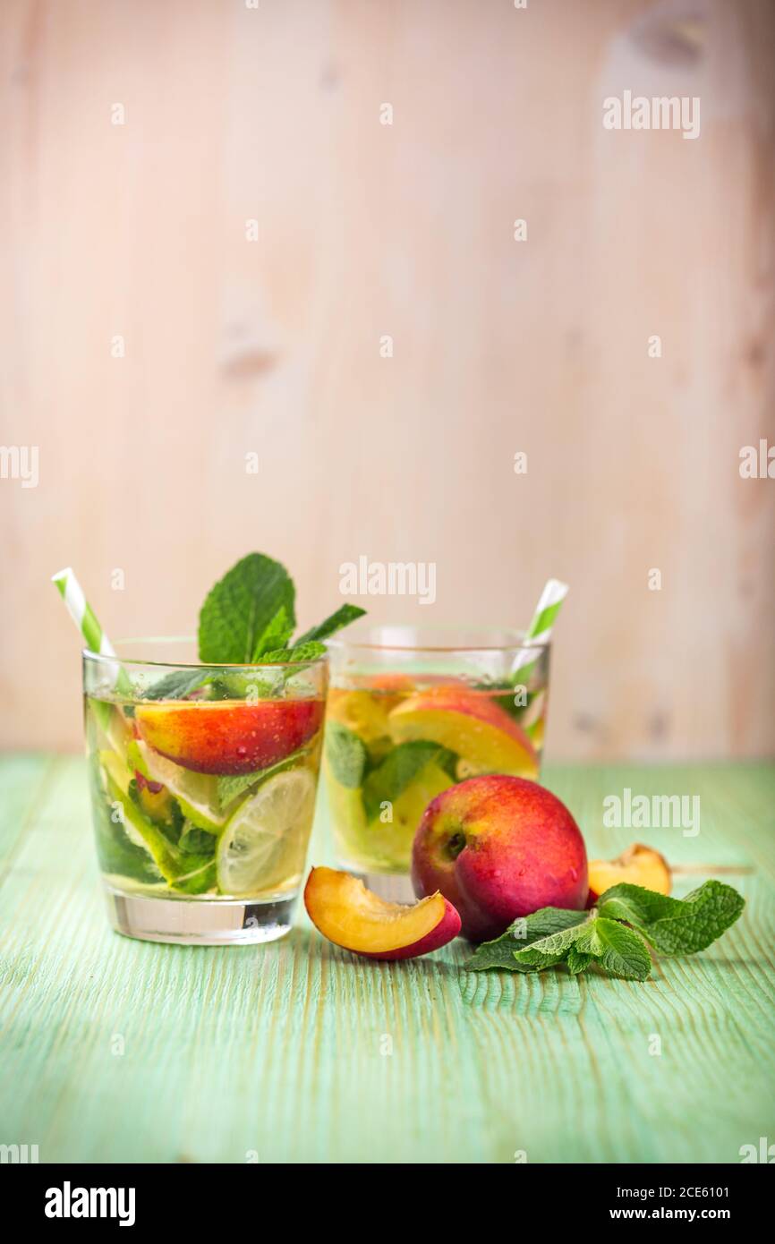 Lemonade drink on a wooden background Stock Photo