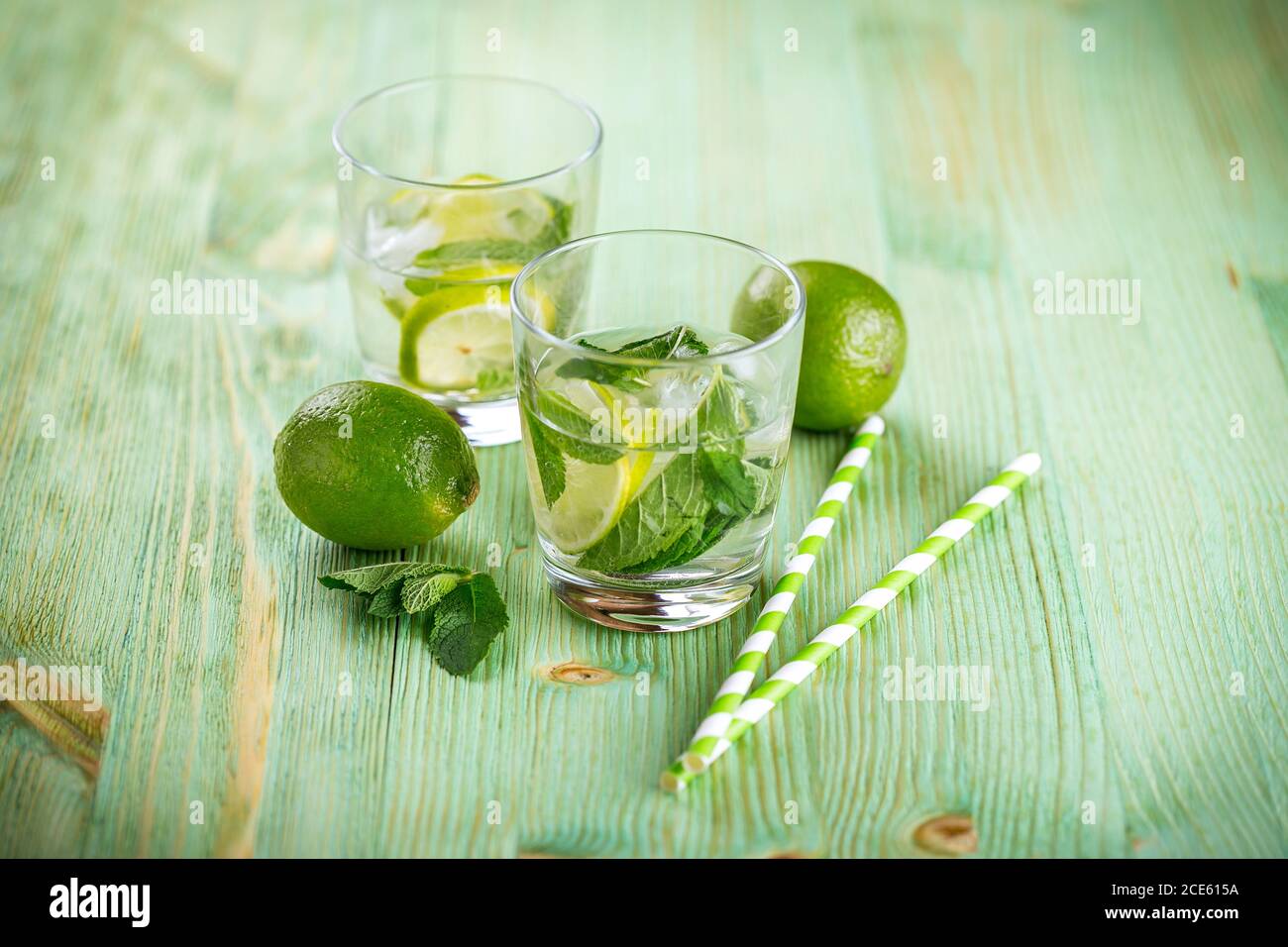 Lemonade drink on a wooden background Stock Photo
