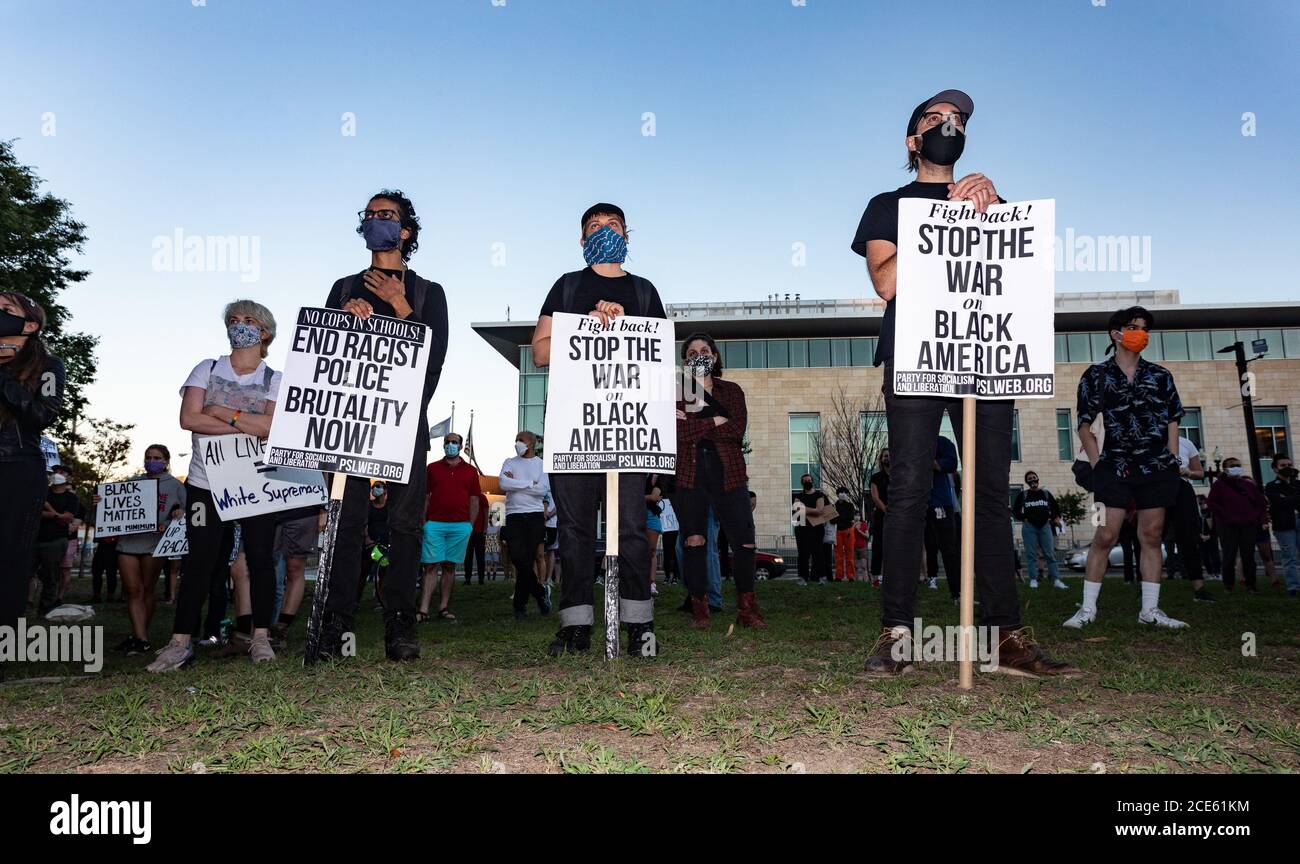 Boston, USA. August 30, 2020, Boston, Massachusetts, USA: Demonstrators rally against racial inequality and to call for justice a week after Black man Jacob Blake was shot several times by police in Kenosha, in Boston. Credit: Keiko Hiromi/AFLO/Alamy Live News Stock Photo