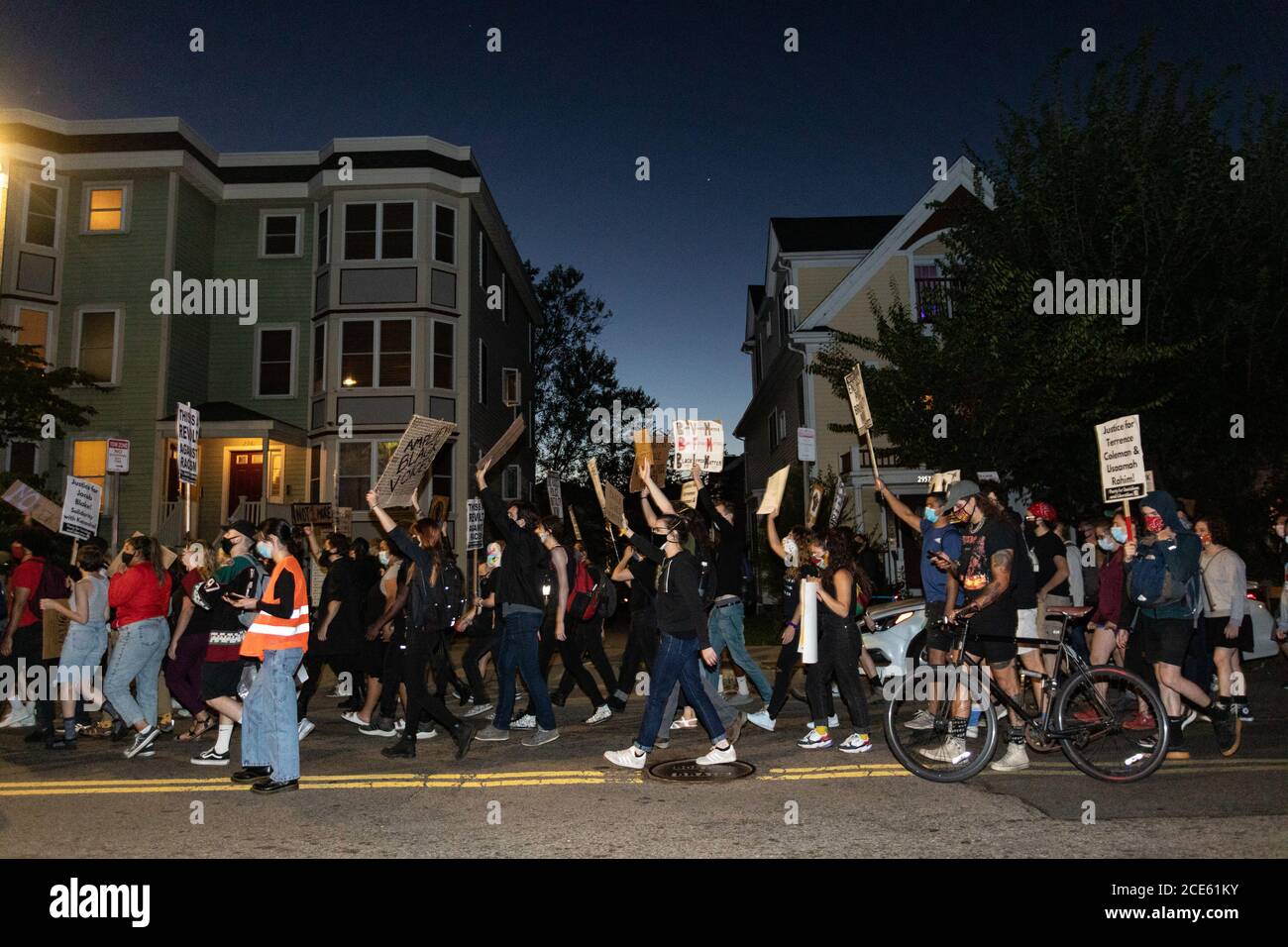 Boston, USA. August 30, 2020, Boston, Massachusetts, USA: Demonstrators march as they rally against racial inequality and to call for justice a week after Black man Jacob Blake was shot several times by police in Kenosha, in Boston. Credit: Keiko Hiromi/AFLO/Alamy Live News Stock Photo