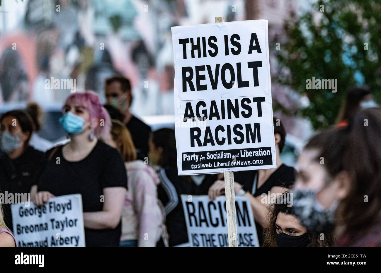 Boston, USA. August 30, 2020, Boston, Massachusetts, USA: Demonstrators rally against racial inequality and to call for justice a week after Black man Jacob Blake was shot several times by police in Kenosha, in Boston. Credit: Keiko Hiromi/AFLO/Alamy Live News Stock Photo