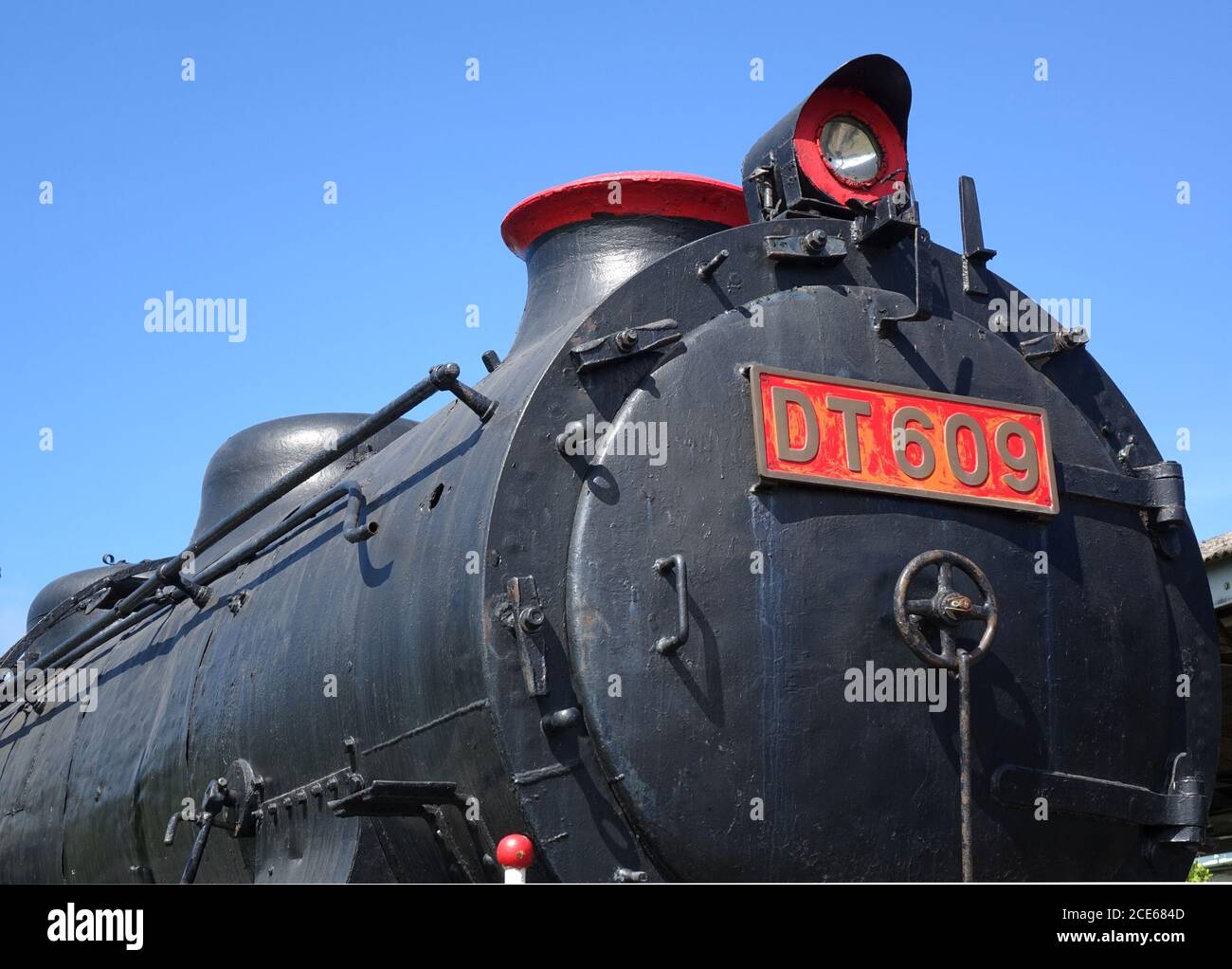 Frontal view of a vintage steam locomotive Stock Photo