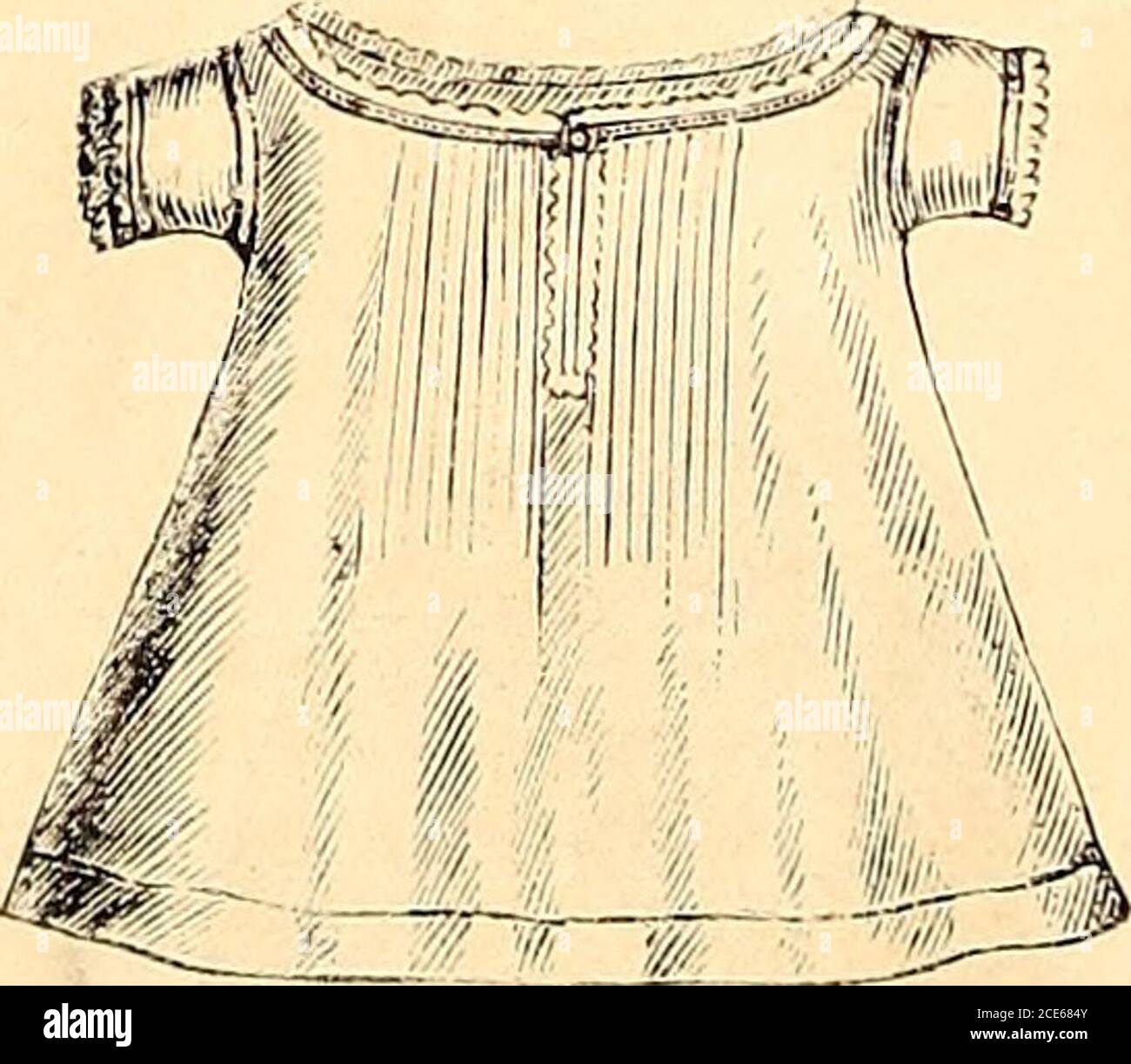 Demorest's illustrated monthly and Mme Demorest's mirror of fashions, 1865  April . CHILDS YOKE DRESS. Dress of blue poplin fur a little girl of six  years,trimmed with narrow, doulde frills, notched
