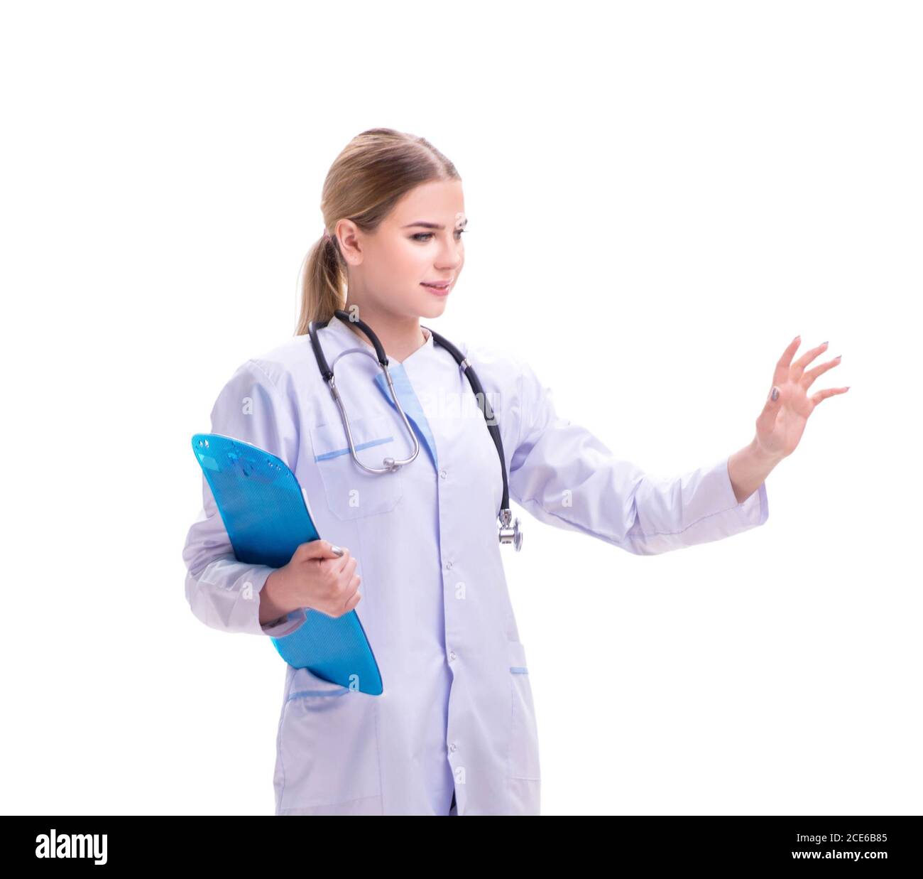 The young woman doctor isolated on white background Stock Photo - Alamy