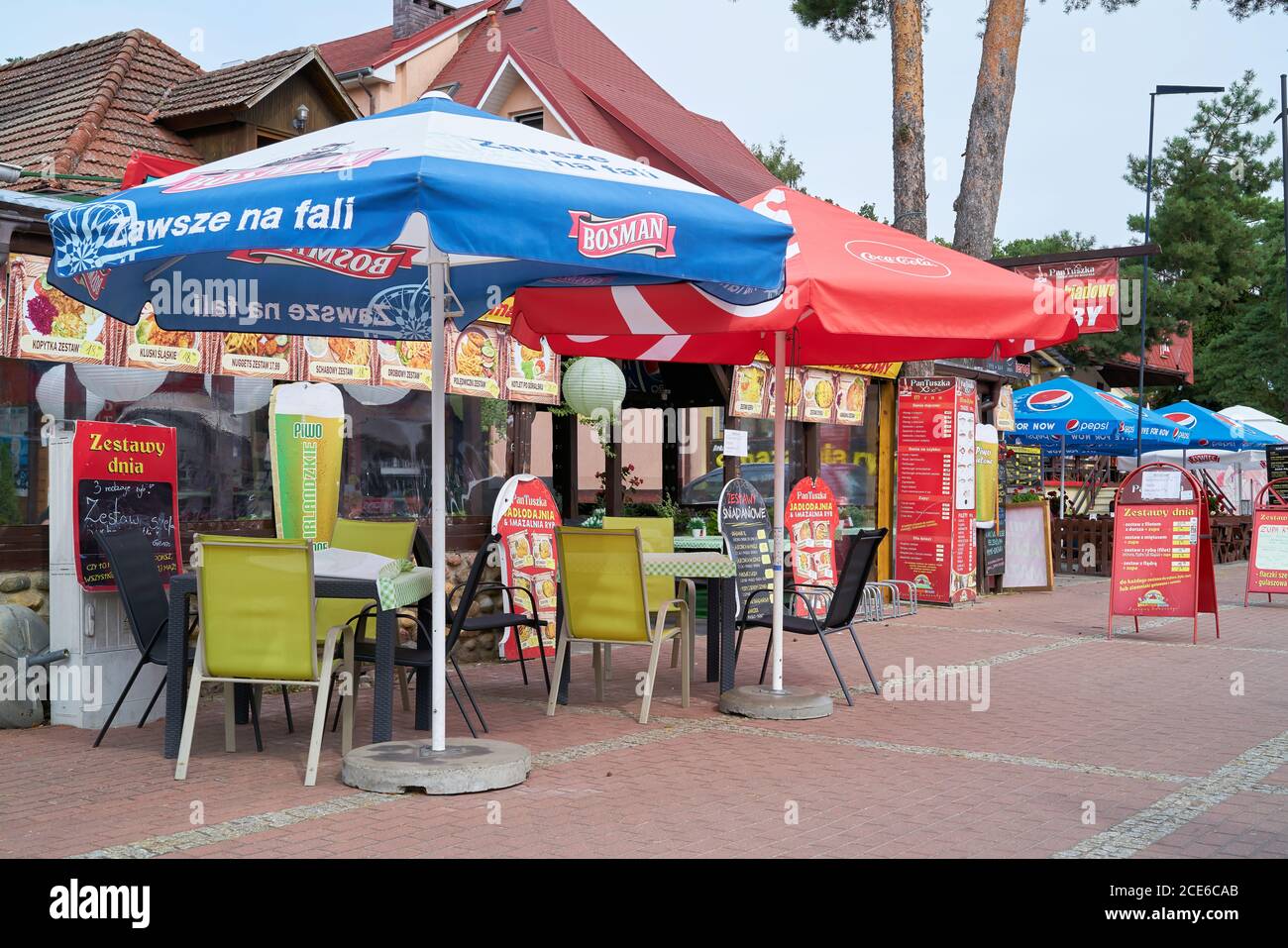 Snack bars without holiday guests in the holiday resort of Pobierowo on the Polish Baltic Sea coast Stock Photo