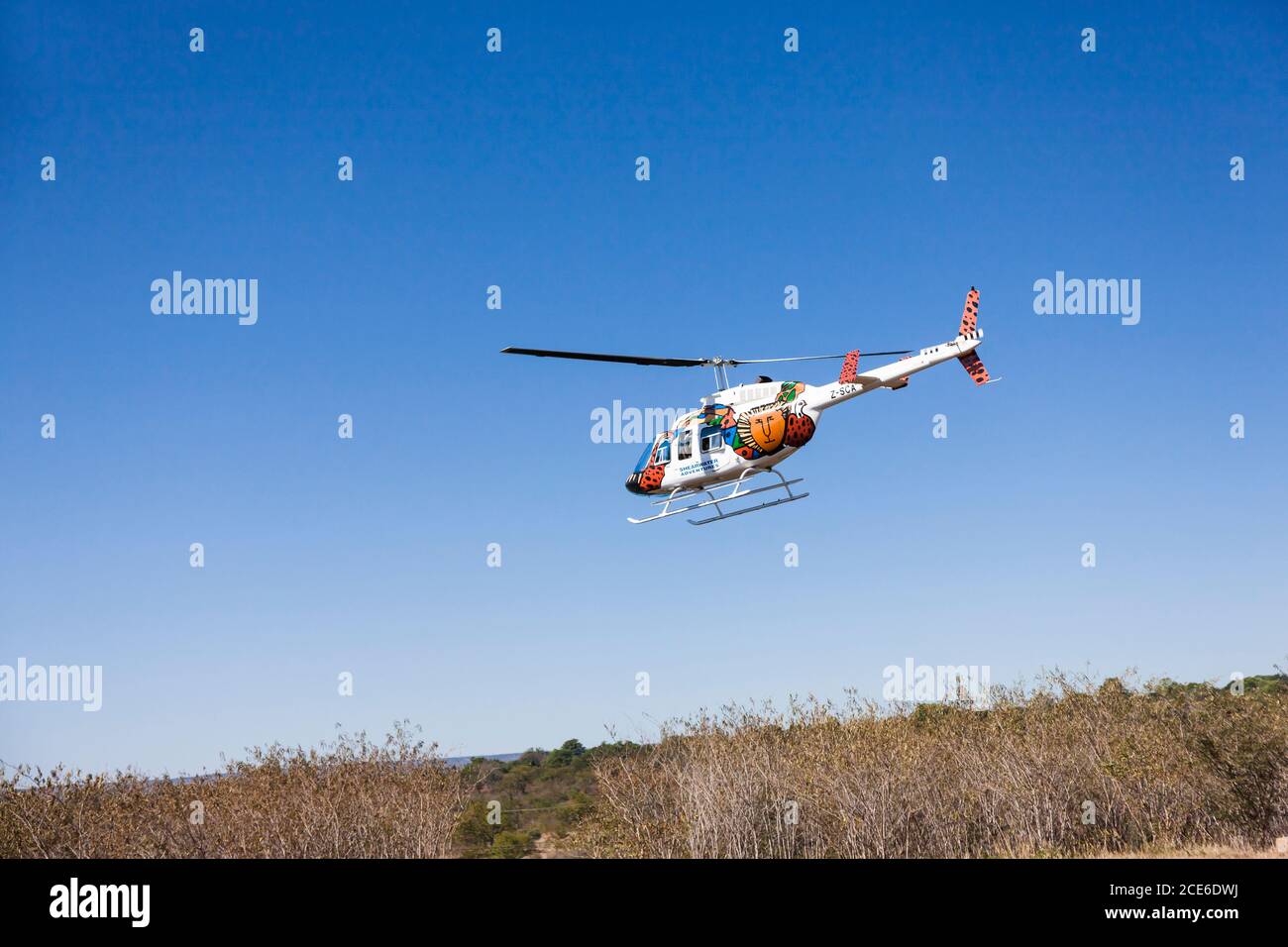 Helicopter flight for Aerial view of Victoria Falls and Zambezi River, Mosi-oa-Tunya, Victoria Falls, Matabeleland, Zimbabwe, Africa Stock Photo