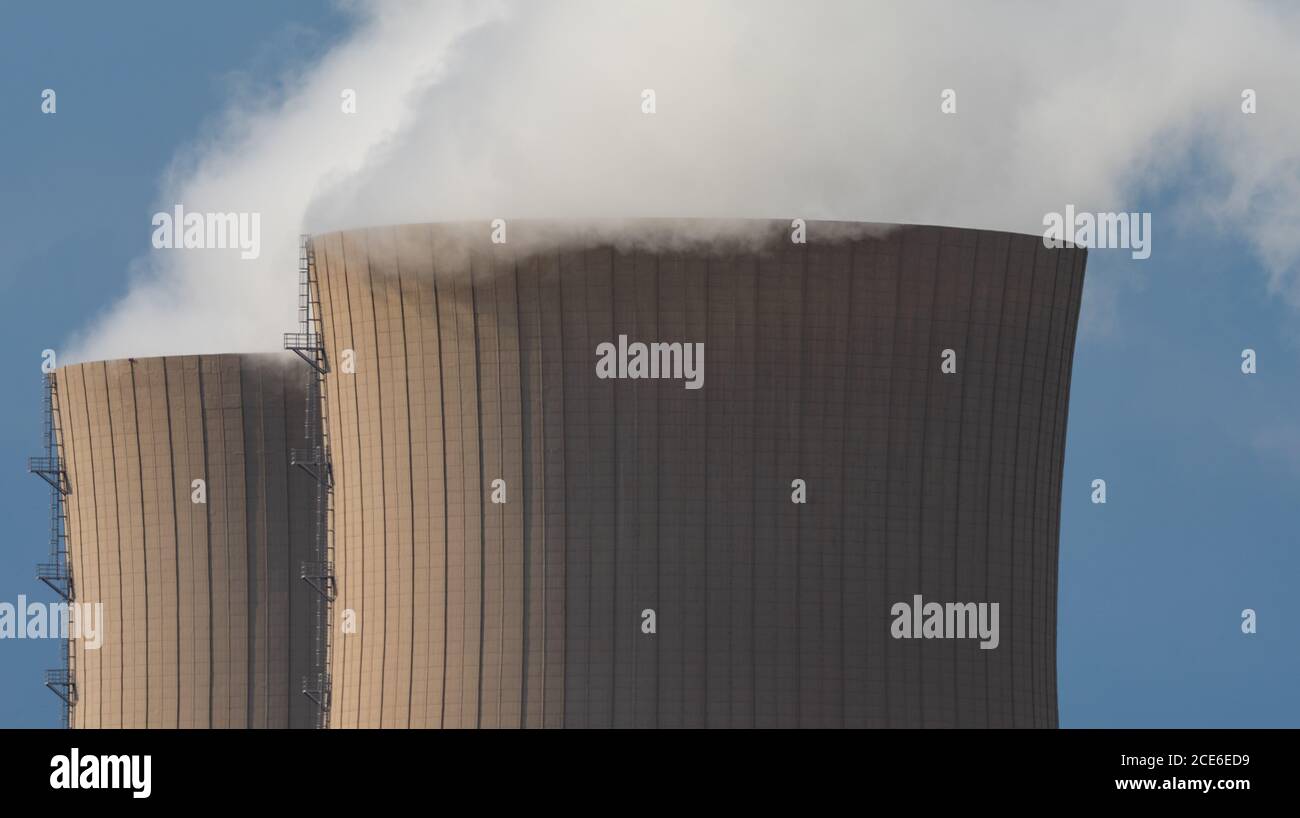 A close up nuclear power plant cooling towers Stock Photo