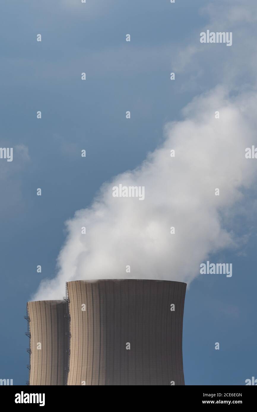 A vertical shot of nuclear power plant cooling towers Stock Photo