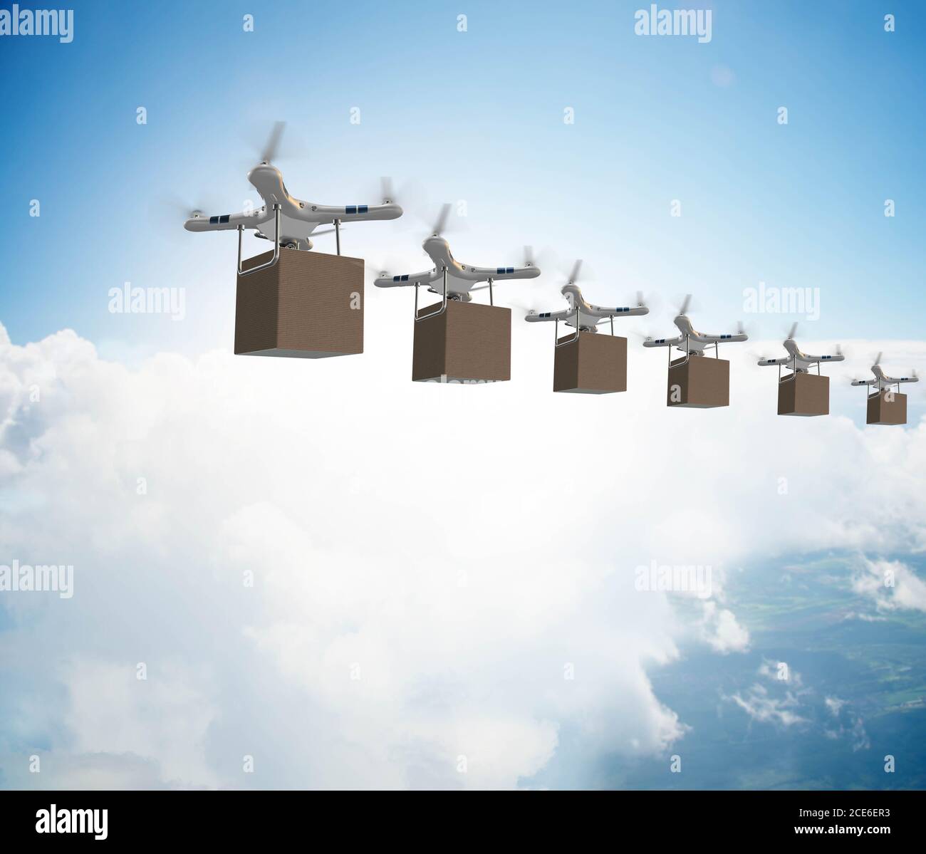 The drones in package delivery concept - 3d rendering Stock Photo - Alamy