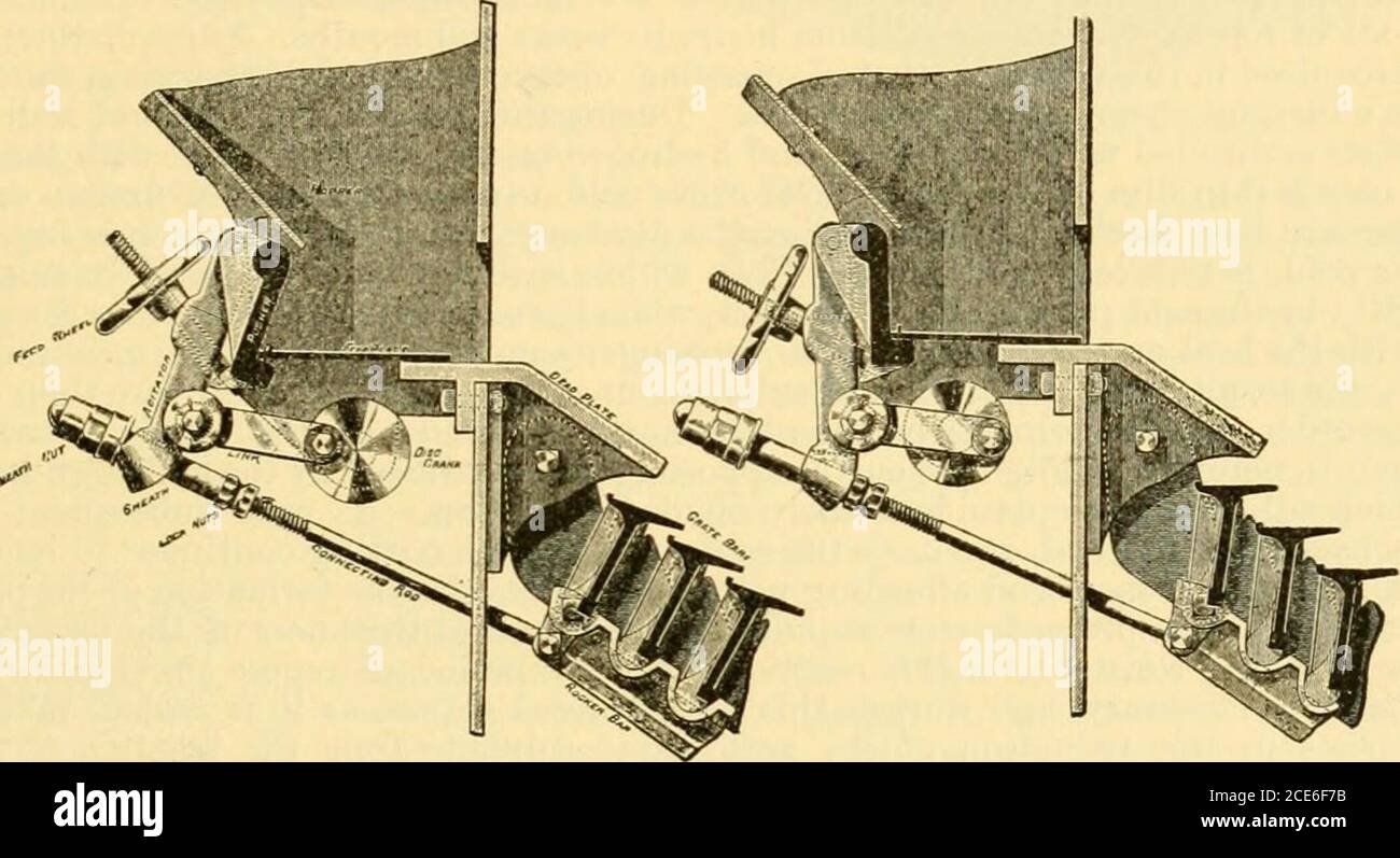 . Modern mechanism, exhibiting the latest progress in machines, motors, and the transmission of power, being a supplementary volume to Appletons' cyclopaedia of applied mechanics . clined plane, with the grates partly overlapping, like the shingles on a roof. Assuming thegrates to be covered by a bed of coal, and fresh fuel being fed in at the top, it is obvious thatwhen the grates rock forward the fire will tend to work down in a body. But before the coalcan move too far, the bars rock back to the stepped position, checking the downward motion,breaking up the cake thoroughly over the whole su Stock Photo