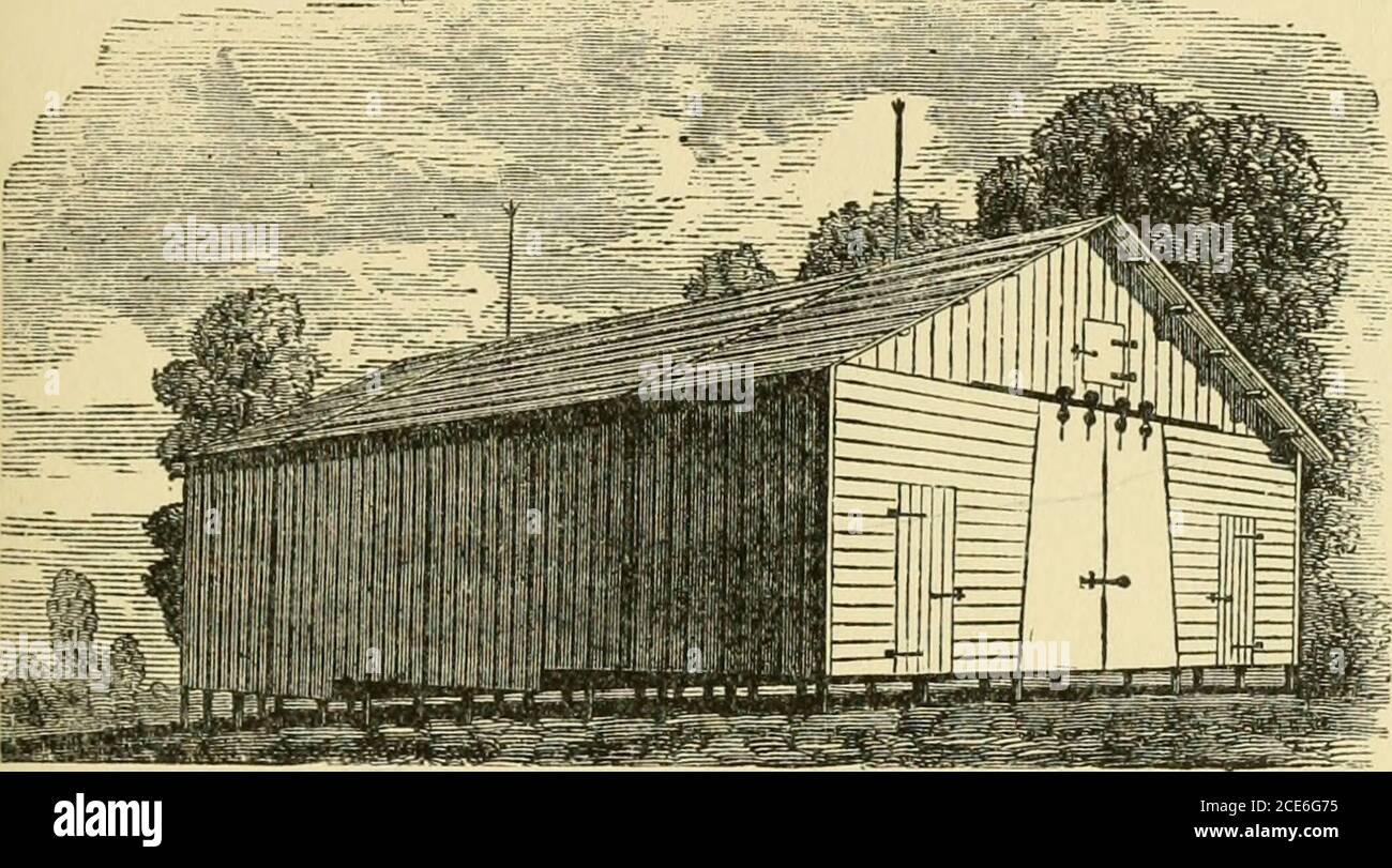 Barn plans and outbuildings . igure 231, that thiscorn house stands upon  sloping ground, and thus whilethe roof and floors are level, the floor of  each section oftwenty feet drops down