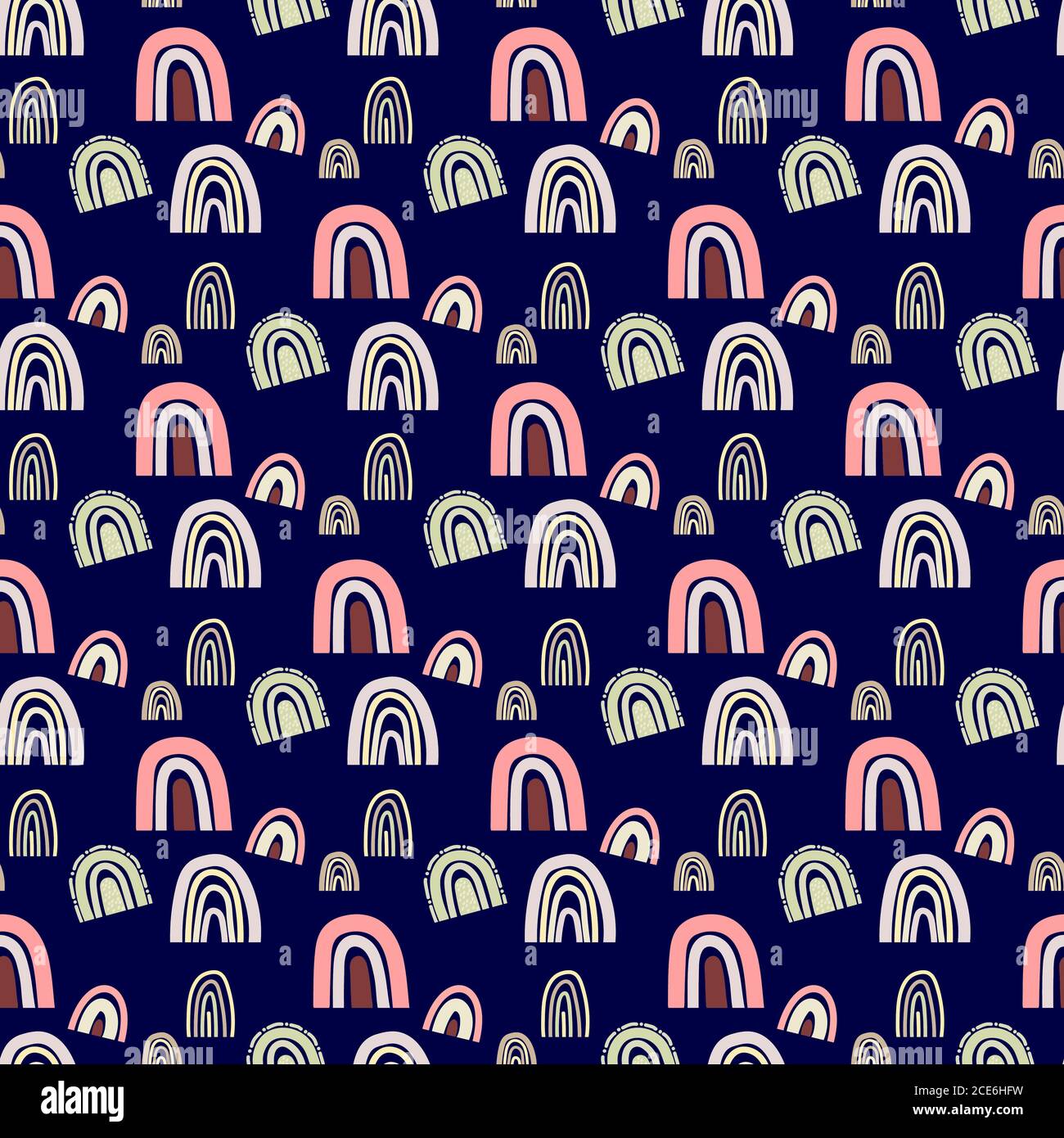Seamless pattern. illustration of a cute rainbow on a blue background ...