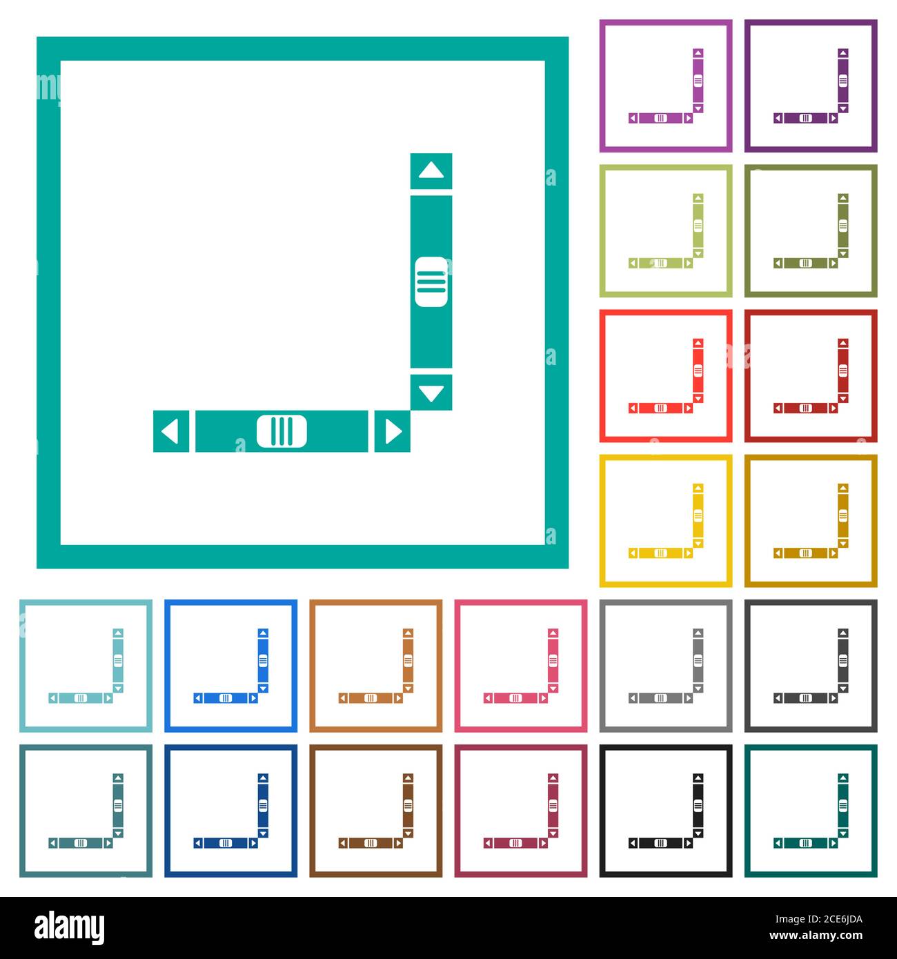 Vertical and horizontal scroll bars flat color icons with quadrant ...