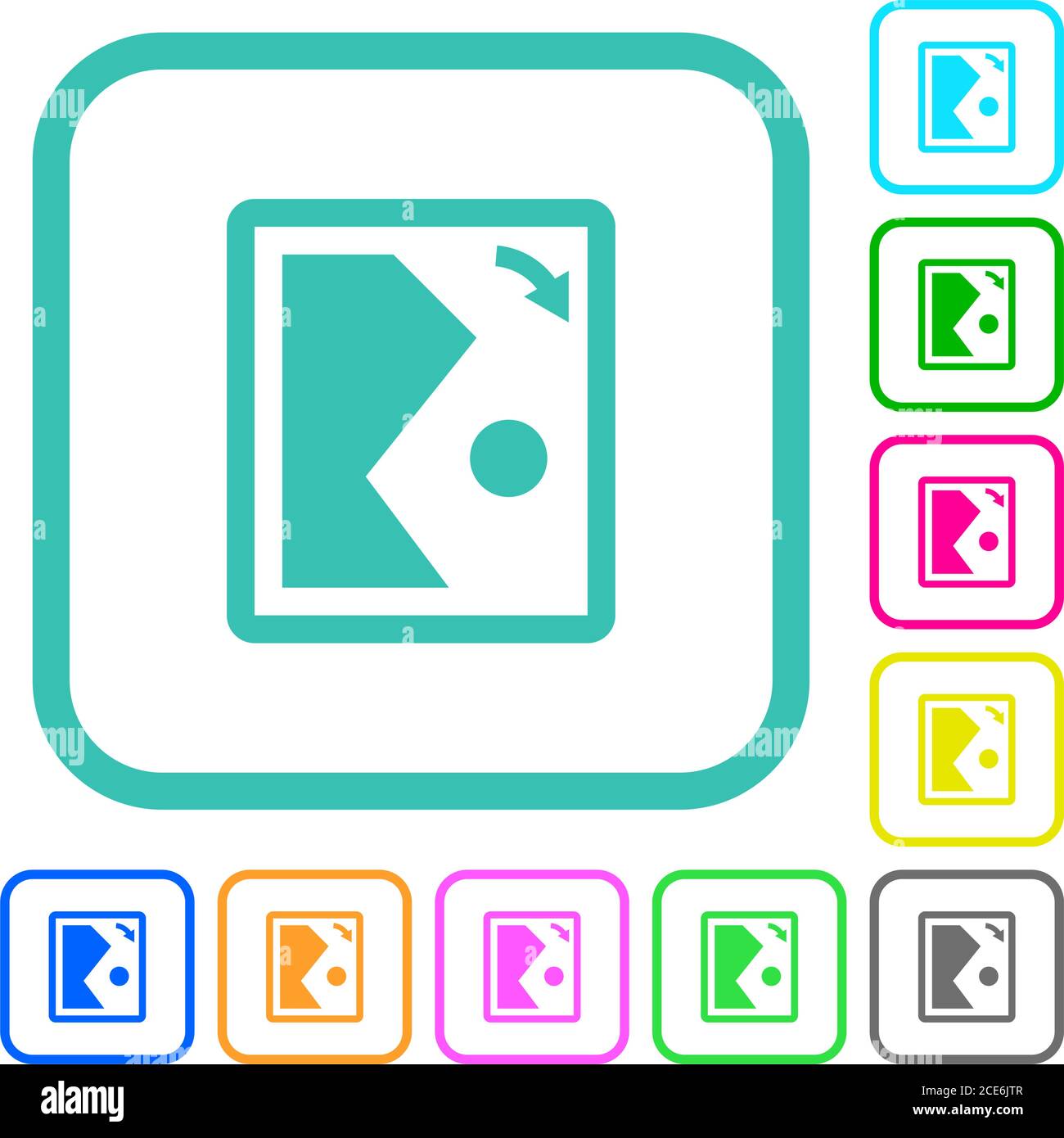 Rotate image right vivid colored flat icons in curved borders on white ...