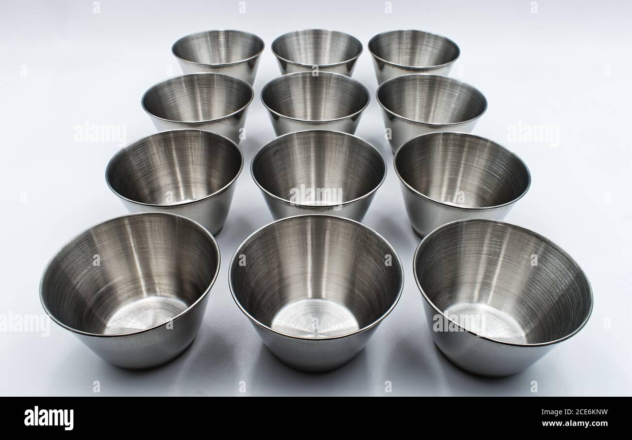 Steel molds for cupcakes and muffins, isolated on white background Stock Photo