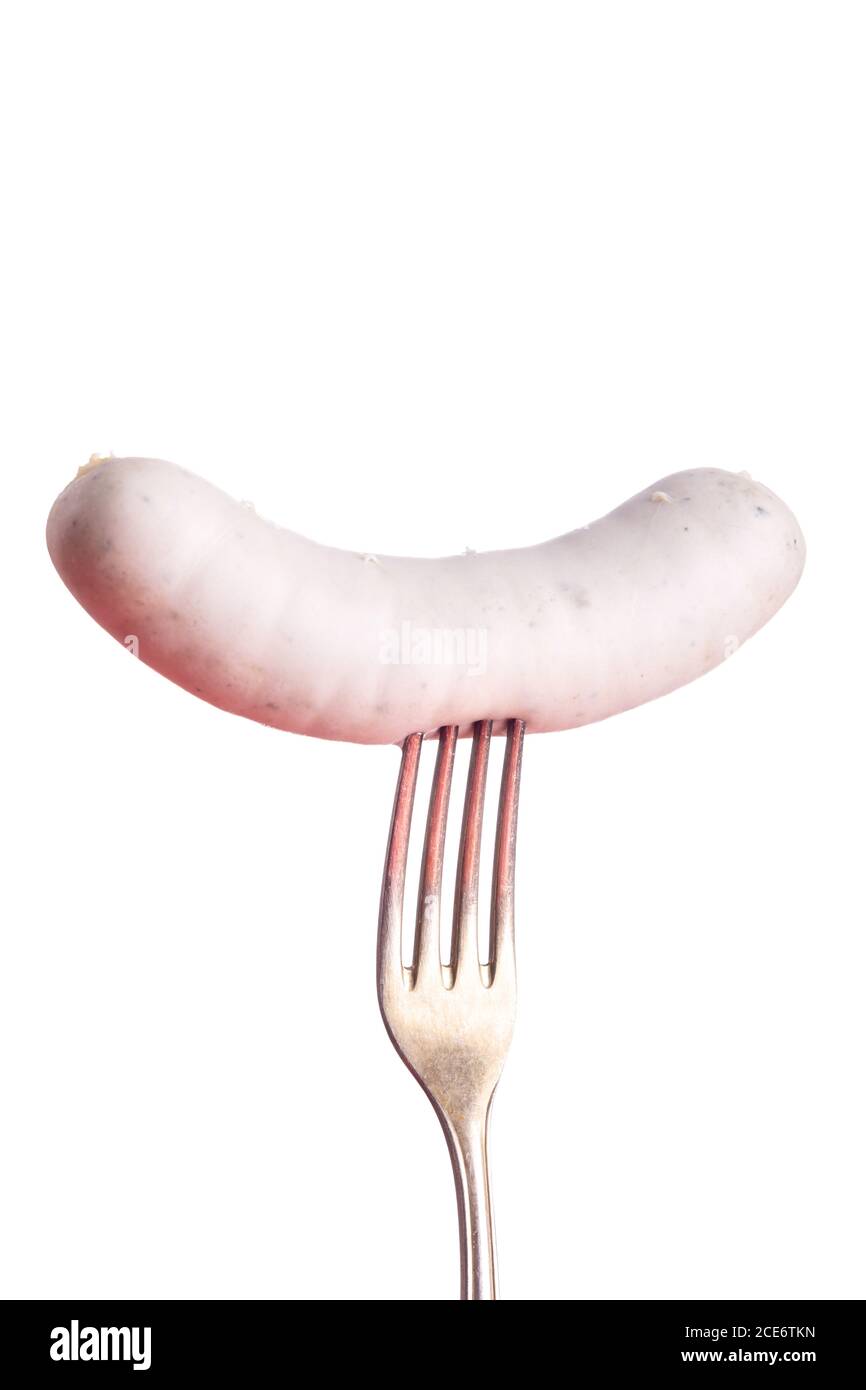 Bavarian veal sausage on white background Stock Photo
