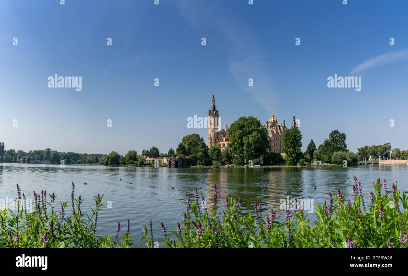 view of Schwerin Castle on the lake in Mecklenburg-Vorpommern in Germany Stock Photo