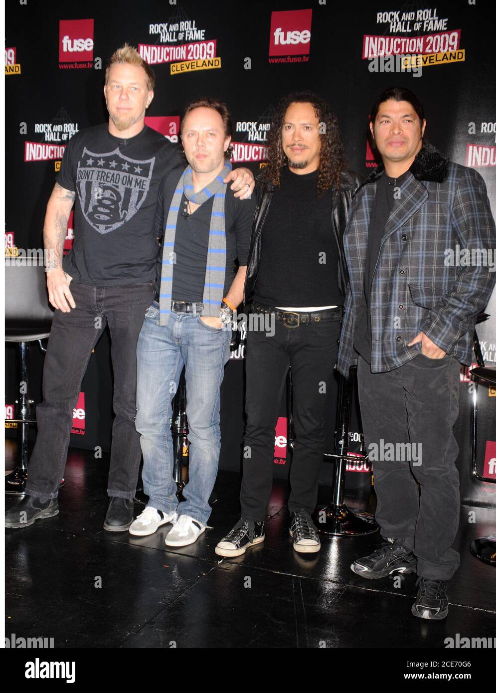 Manhattan, United States Of America. 15th Jan, 2007. NEW YORK - JANUARY 14:  (L-R) Metallica band members James Hetfield, Lars Ulrich, Kirk Hammett and  Robert Trujillo attend the Rock and Roll Hall