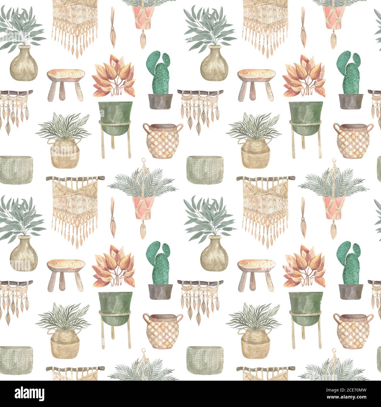 Trendy scandinavian boho seamless pattern with potted plants for home Cozy  home garden background furnished in hygge style for textiles postcards  posters invitations design 10503202 Vector Art at Vecteezy