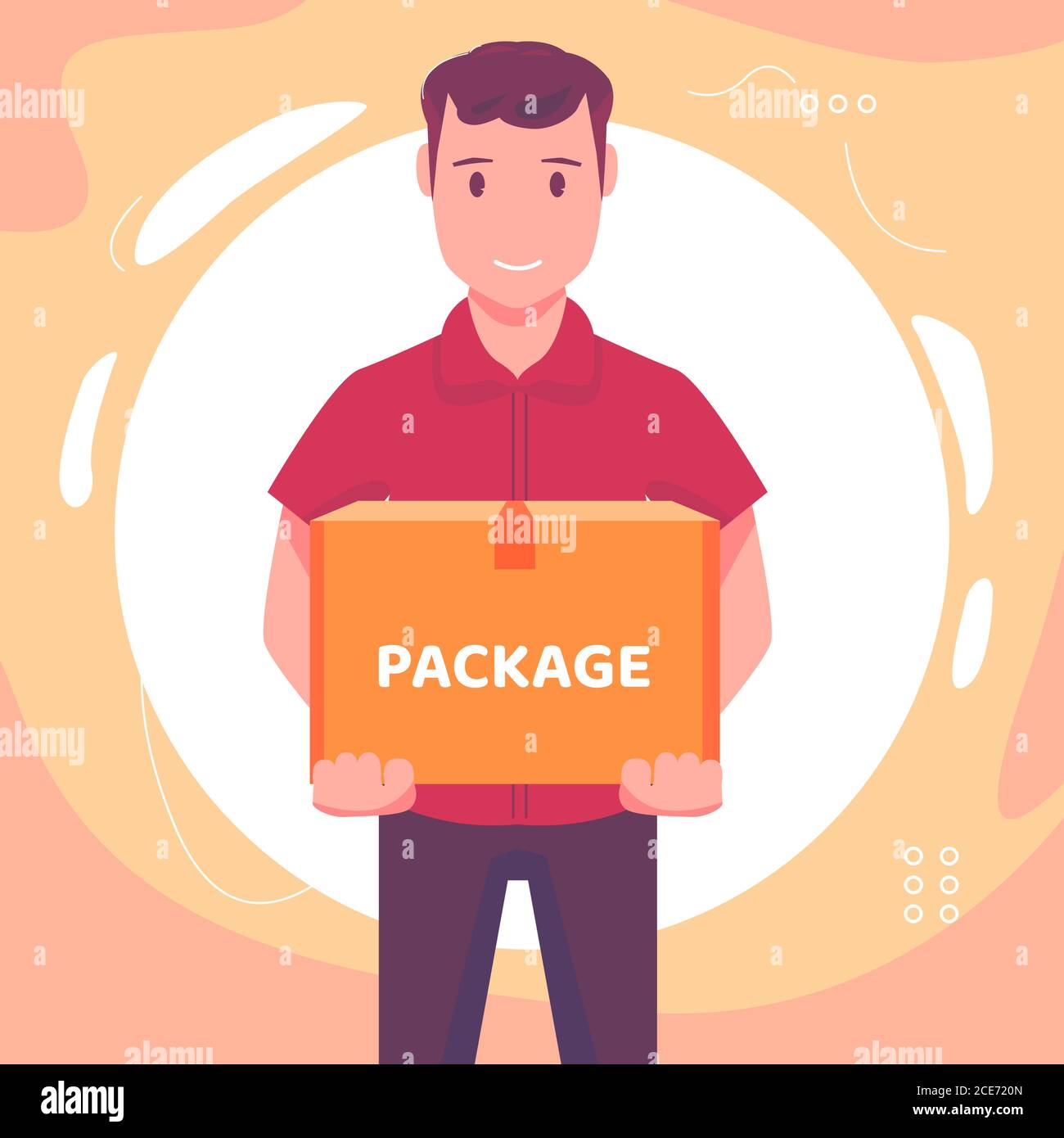the package has arrived. the courier bring the package. flat design illustration Stock Vector