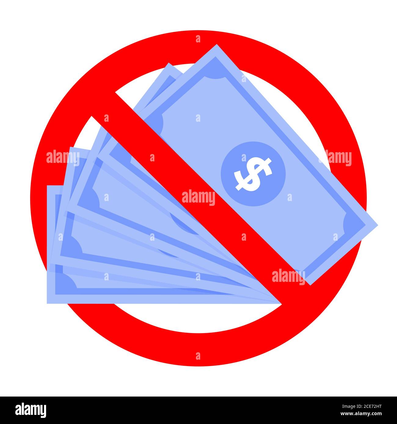 Renouncement cash money icon, do not accept cash banknotes. Forbidden and reject money, attention icon fake usd. Vector no bribery, forbid illegal cor Stock Vector