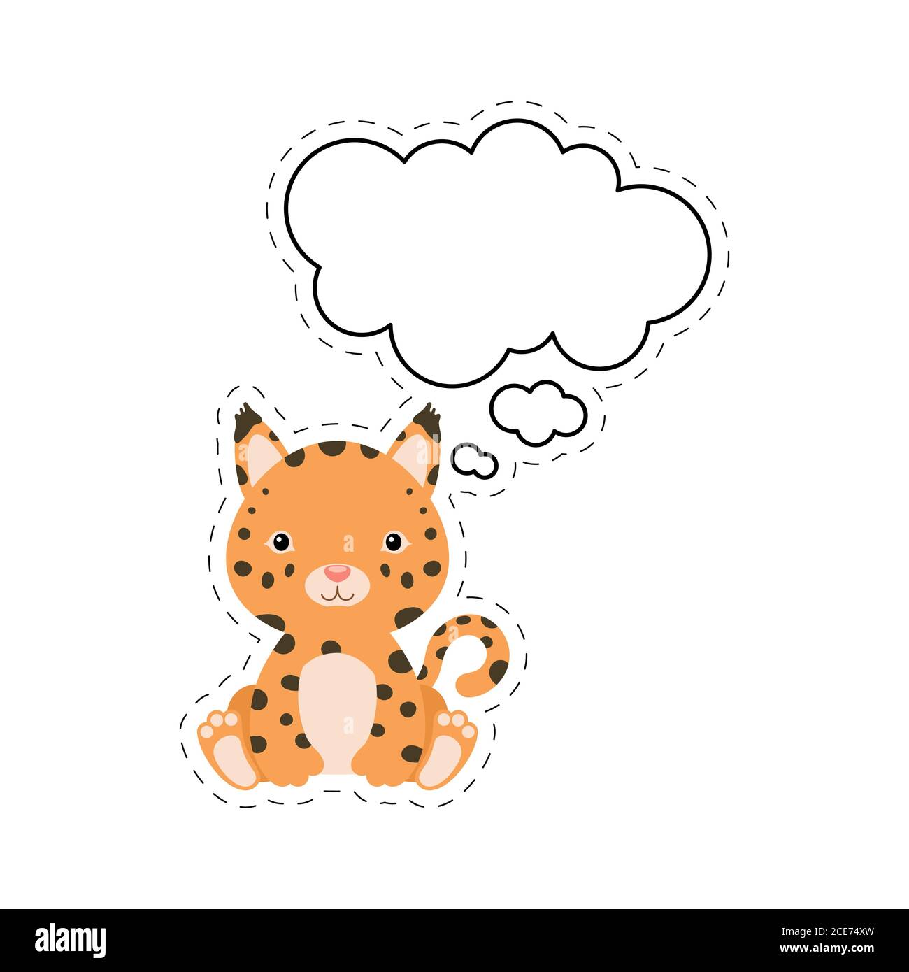 Cute Cartoon Lynx With Speech Bubble Sticker Kawaii Character On White