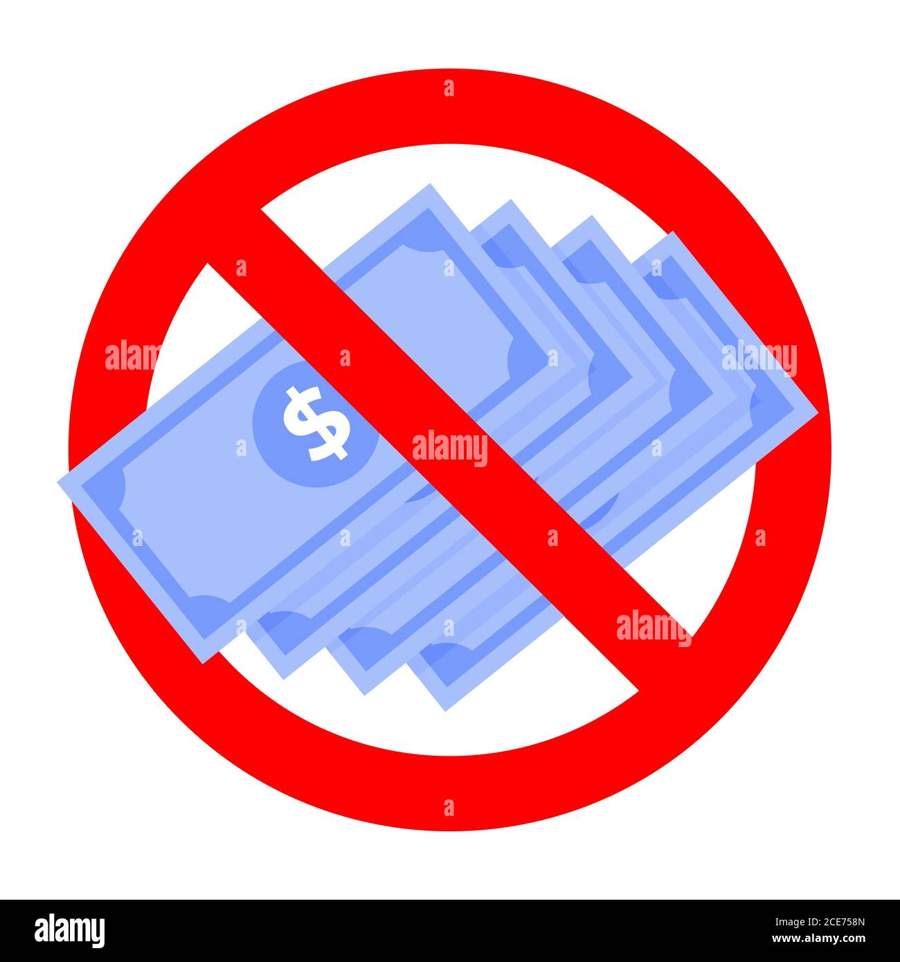 Attention bribe no payment, note illegal, caution not cash, vector forbid corrupt badge, illustration ban money Stock Vector
