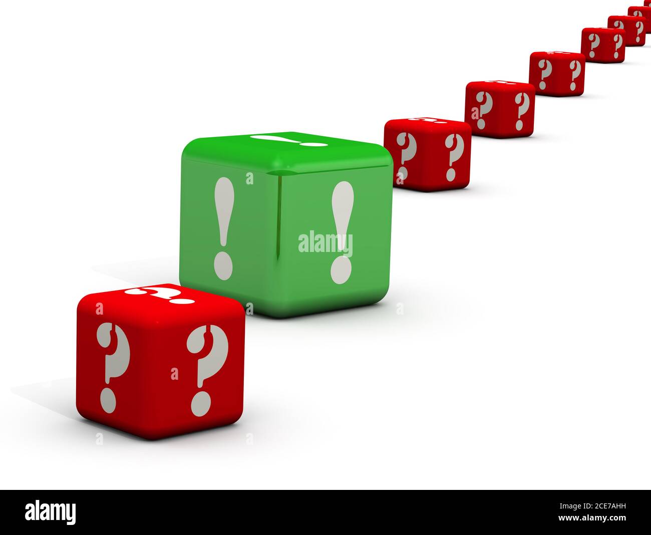 Questions and answer. Red cubes with question marks on the faces lies