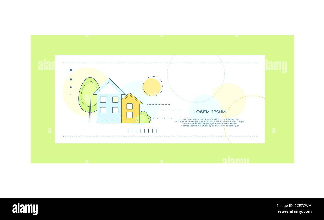 Horizontal banner with country cottage linear icon. Real Estate concept. Copy space for text. Mock up template. Vector illustration EPS8 Stock Vector