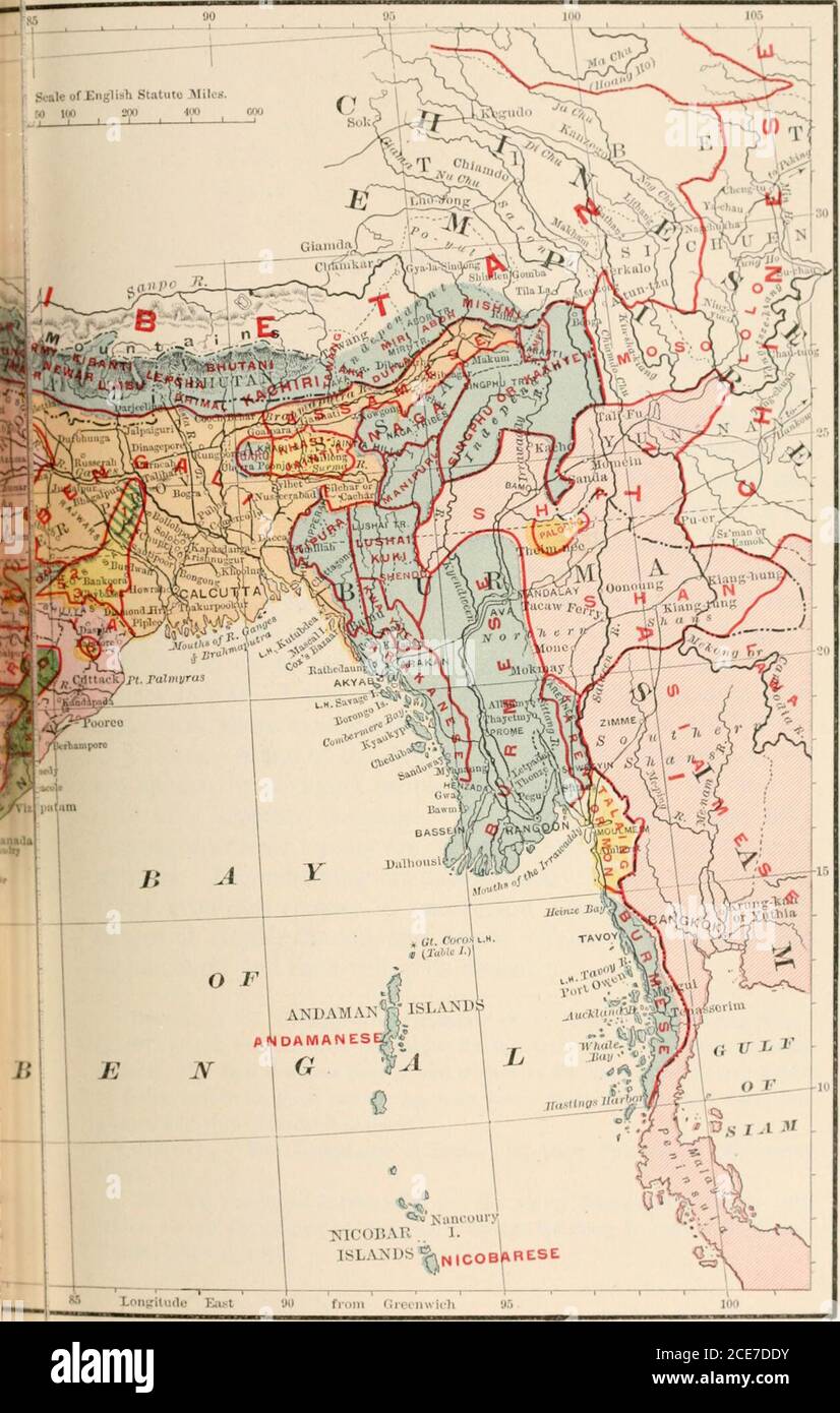 . Indika. The country and the people of India and Ceylon . CHAPTEK XXXVII. POLYGLOT INDIA. There are about* one hundred and fifty languages and dialectsspoken by the natives of India; * but there are seven chief lan-guages. These have arisen by a process of crystallization, theatoms gravitating into masses. The English is the language ofthe government and of the higher education. The Persian wasintroduced b}r the Mohammedan conquerors, and is still the lit-erarv language of all Mohammedans. The Sanskrit is the oldand classical language of the Brahmans and other Indo-Asians.The Baluchi lies bey Stock Photo