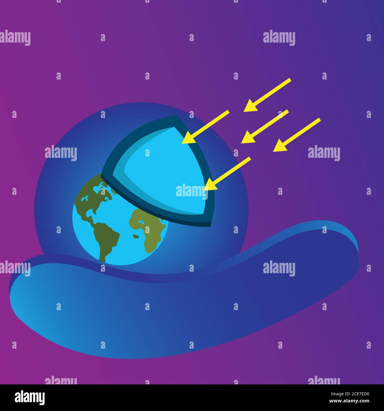 Ozone protection illustration. Flat design earth and shield. Design template vector Stock Vector