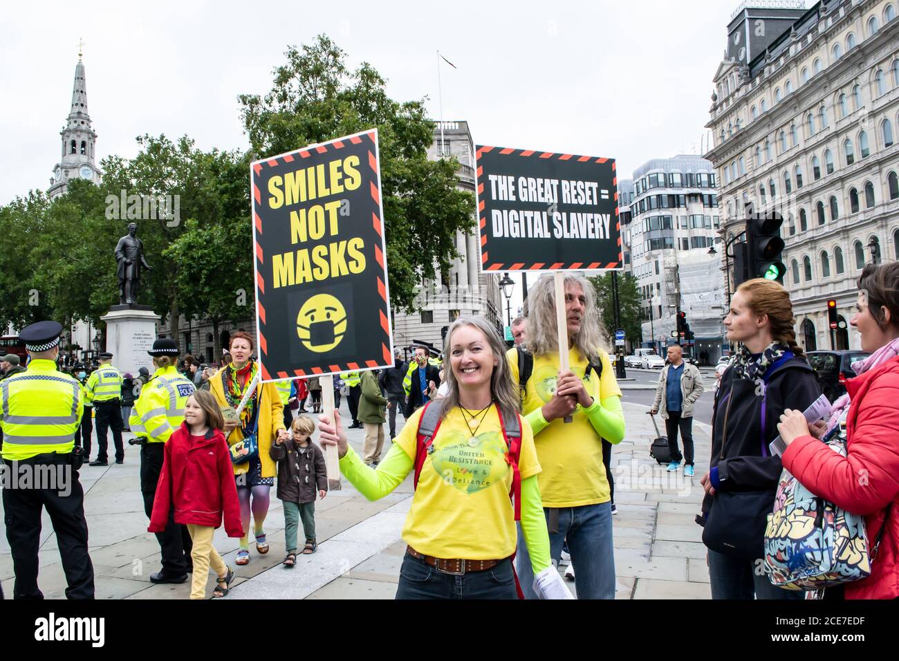 WESTMINSTER, LONDON/ENGLAND- 29 August 2020: Protesters at an anti-lockdown Unite for Freedom Rally, against coronavirus restrictions Stock Photo