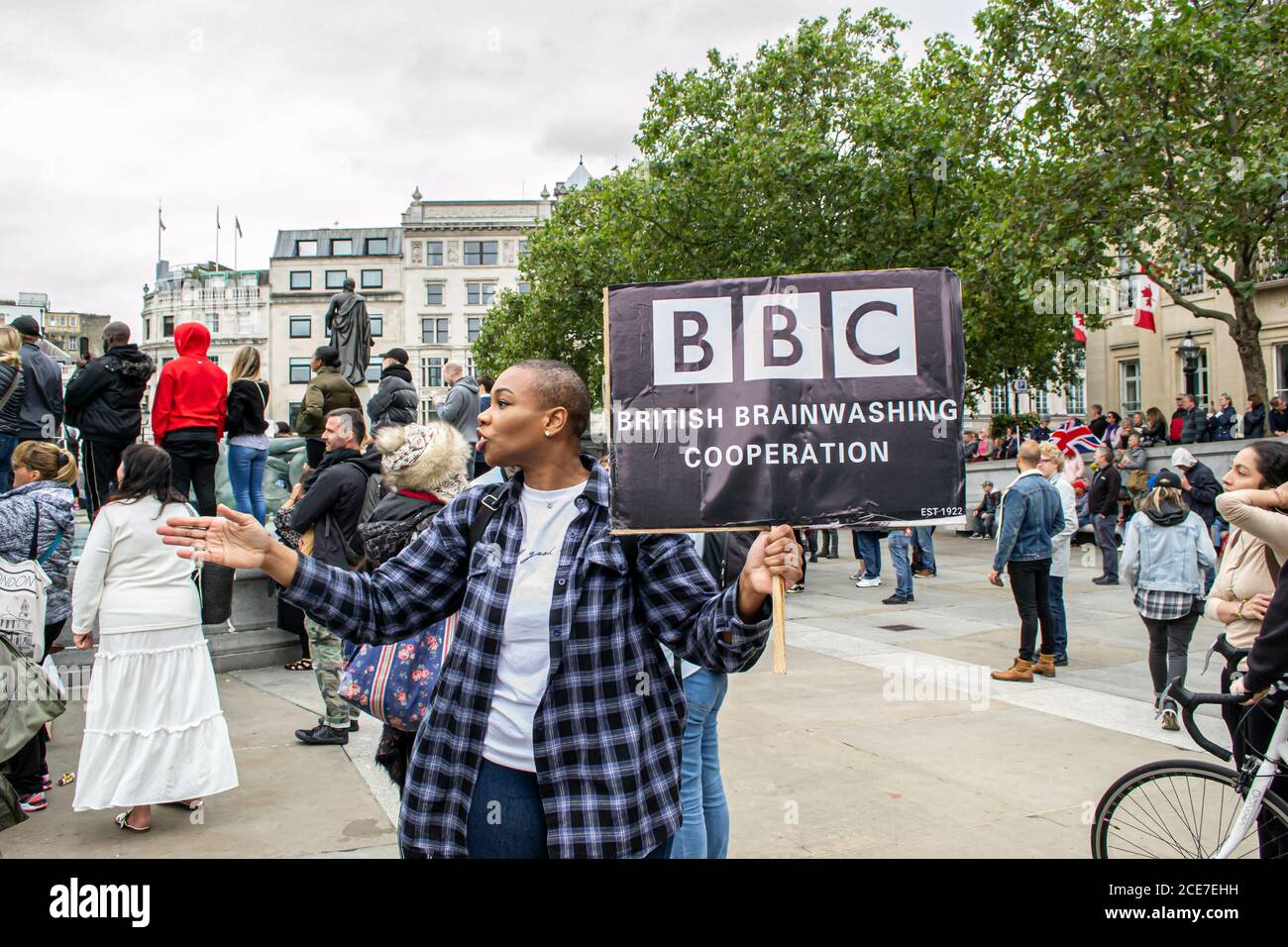 WESTMINSTER, LONDON/ENGLAND- 29 August 2020: Protesters at an anti-lockdown Unite for Freedom Rally, against coronavirus restrictions Stock Photo