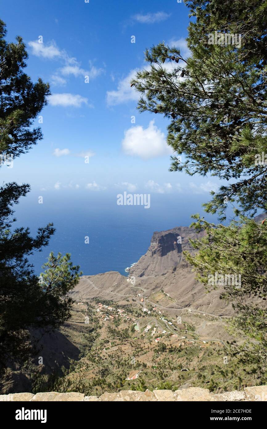 View down into the valley of Taguluche - Northwest of La Gomera Stock Photo