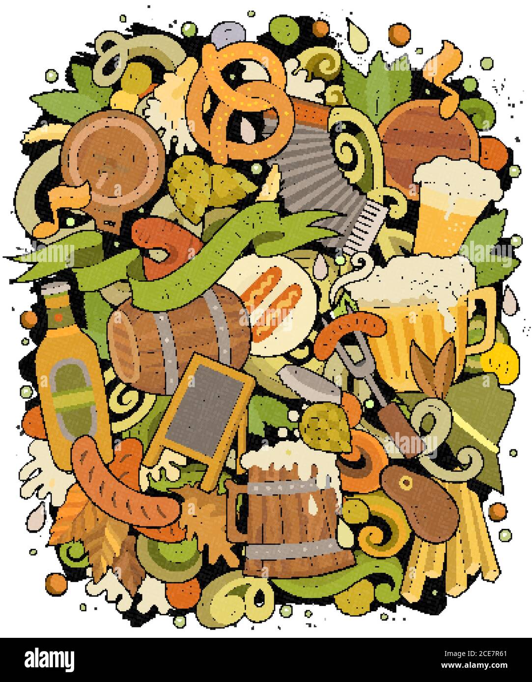 Cartoon vector doodles Beer fest illustration. Oktoberfest funny