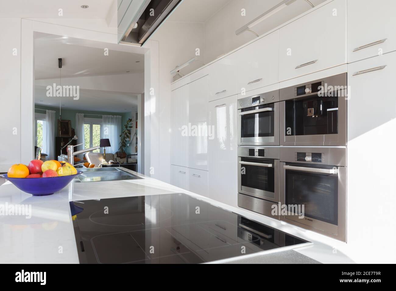 Interior Of Contemporary Kitchen With High Tech Furniture And Appliances In Apartment During Daytime Stock Photo Alamy